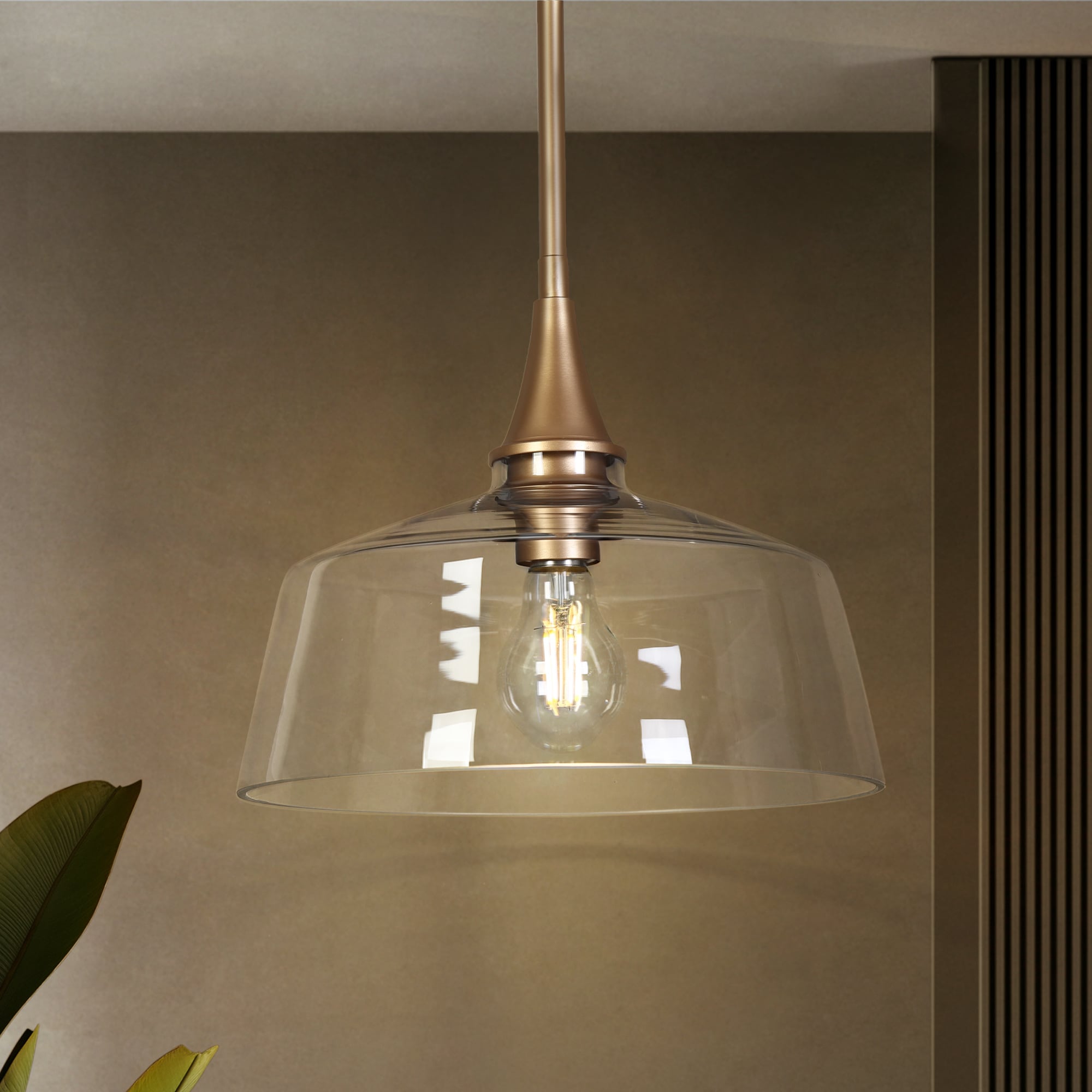 LNC LNUFEMA534609C Lainanger 11.8-in 1 -Light Matte Gold and Clear Glass Transitional Clear glass Dome Medium Hanging Pendant light