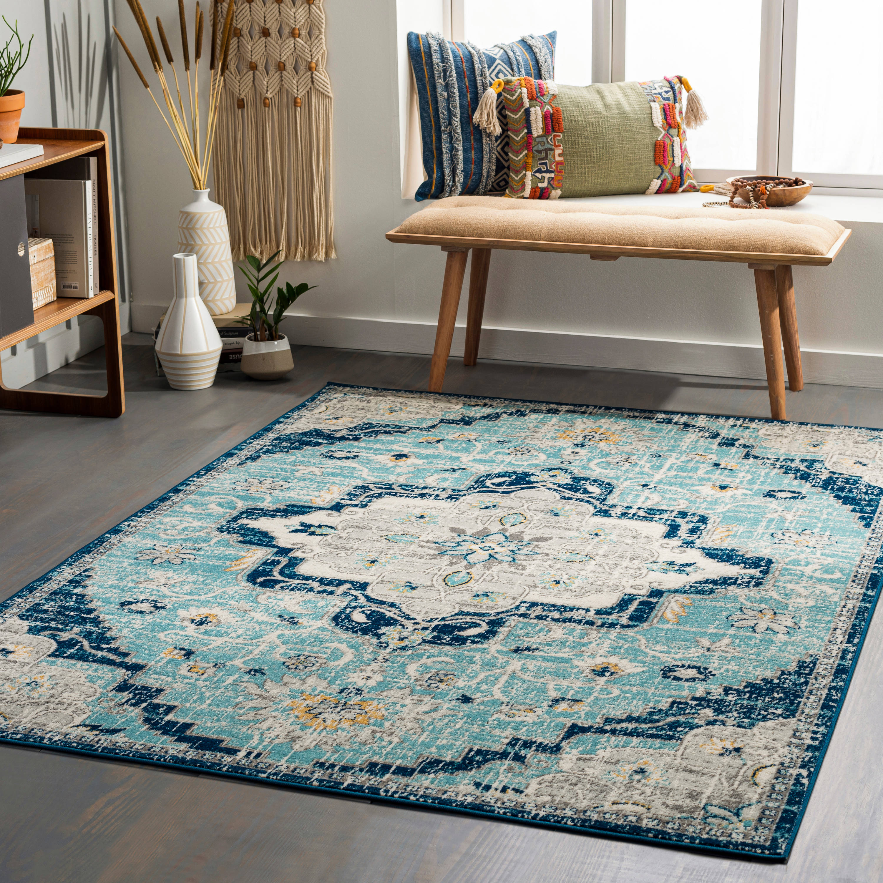 Artistic Weavers RDD2311-679 Redondo beach 7 X 9 (ft) Aqua/Grey Indoor/Outdoor Medallion Oriental Area Rug