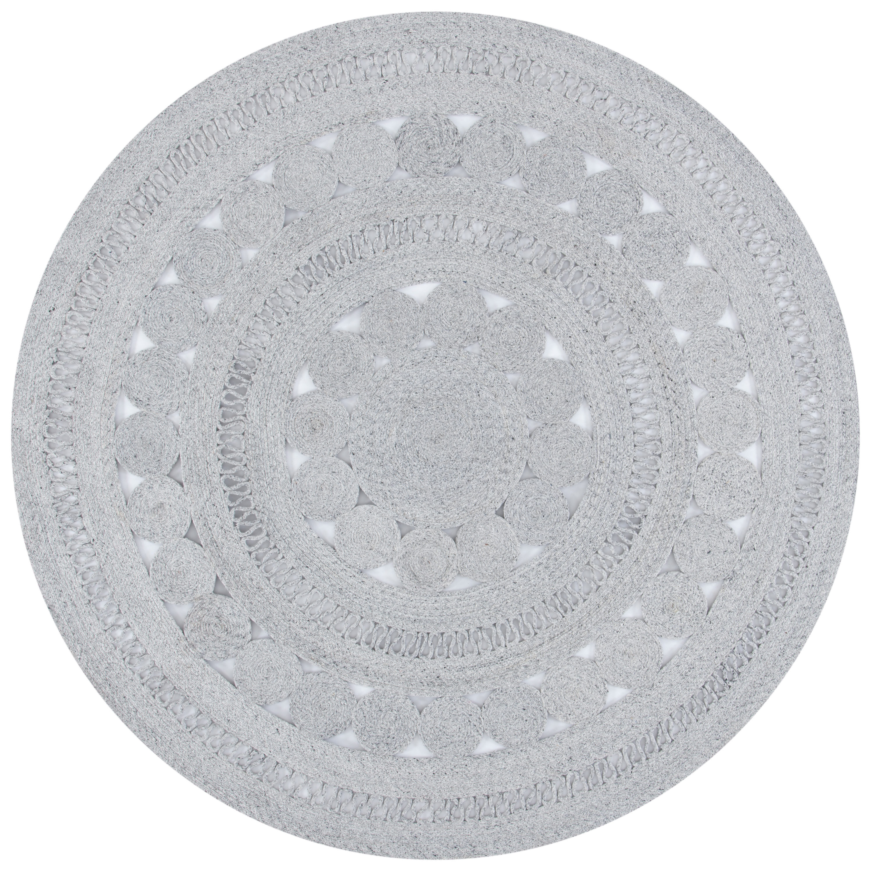 Safavieh CAP222F-7R Cape Cod Ljuba 7 x 7 (ft) Polyester Gray Round Indoor Abstract Coastal Area rug