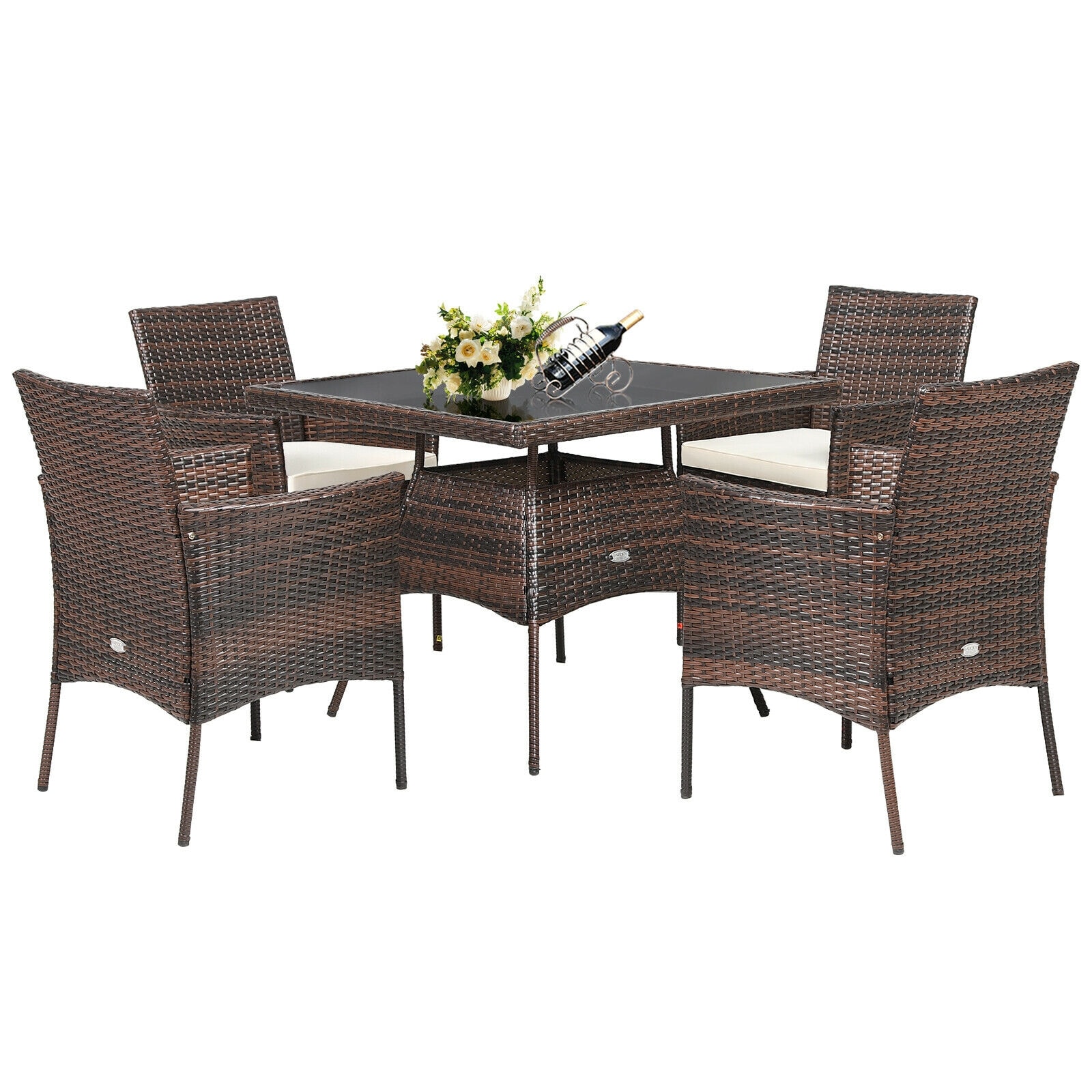 Forclover HBV-W788 Outdoor 5 Pieces Dining Table Set with 1 Table and 4 Single Sofas