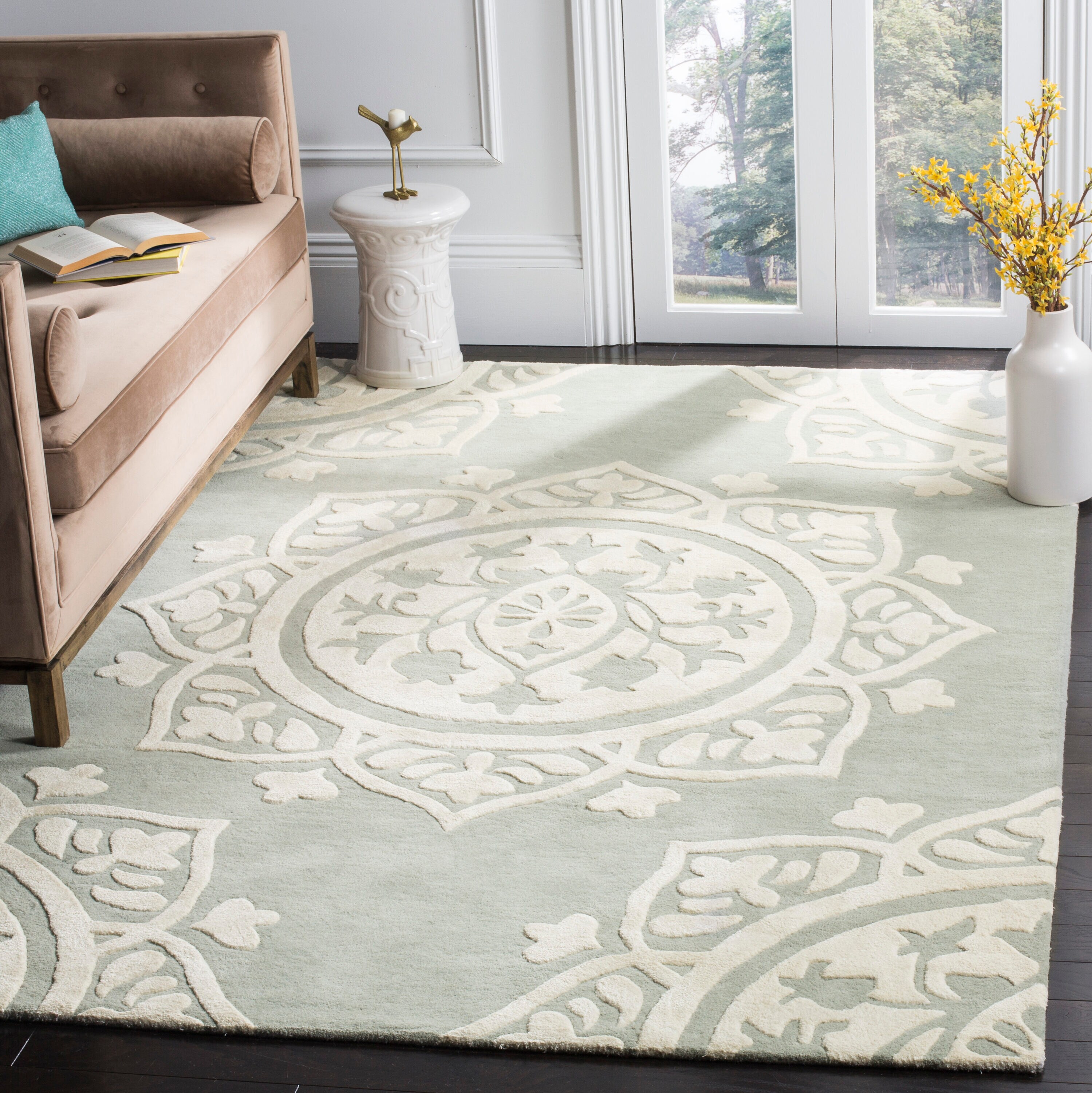 Safavieh BEL136A-24 Bella Zaria 3 x 4 (ft) Tufted Wool Gray/Ivory Rectangular Indoor Medallion Farmhouse/Cottage Throw rug