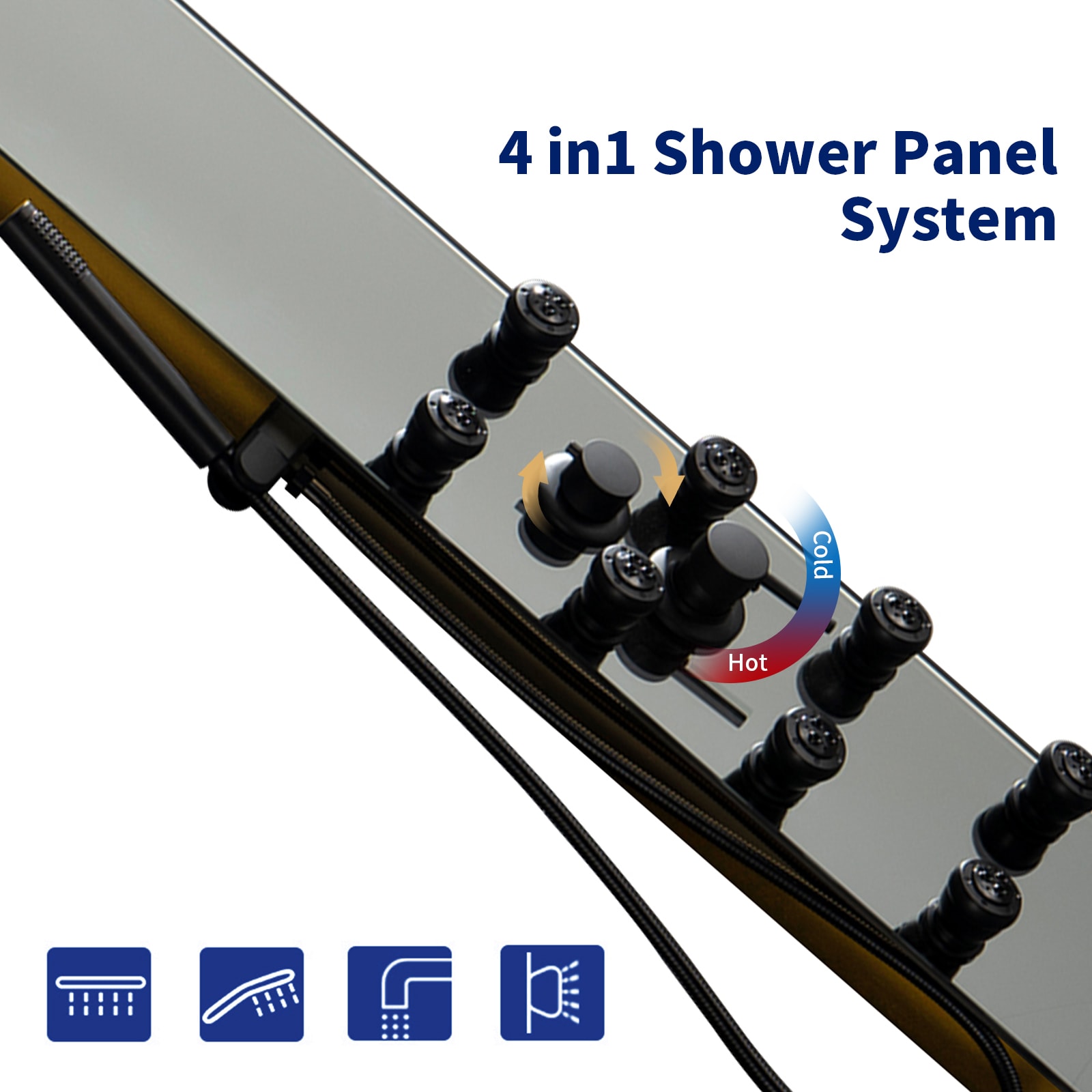 Nickel and Black 8-Jet Multifunction Shower Panel System
