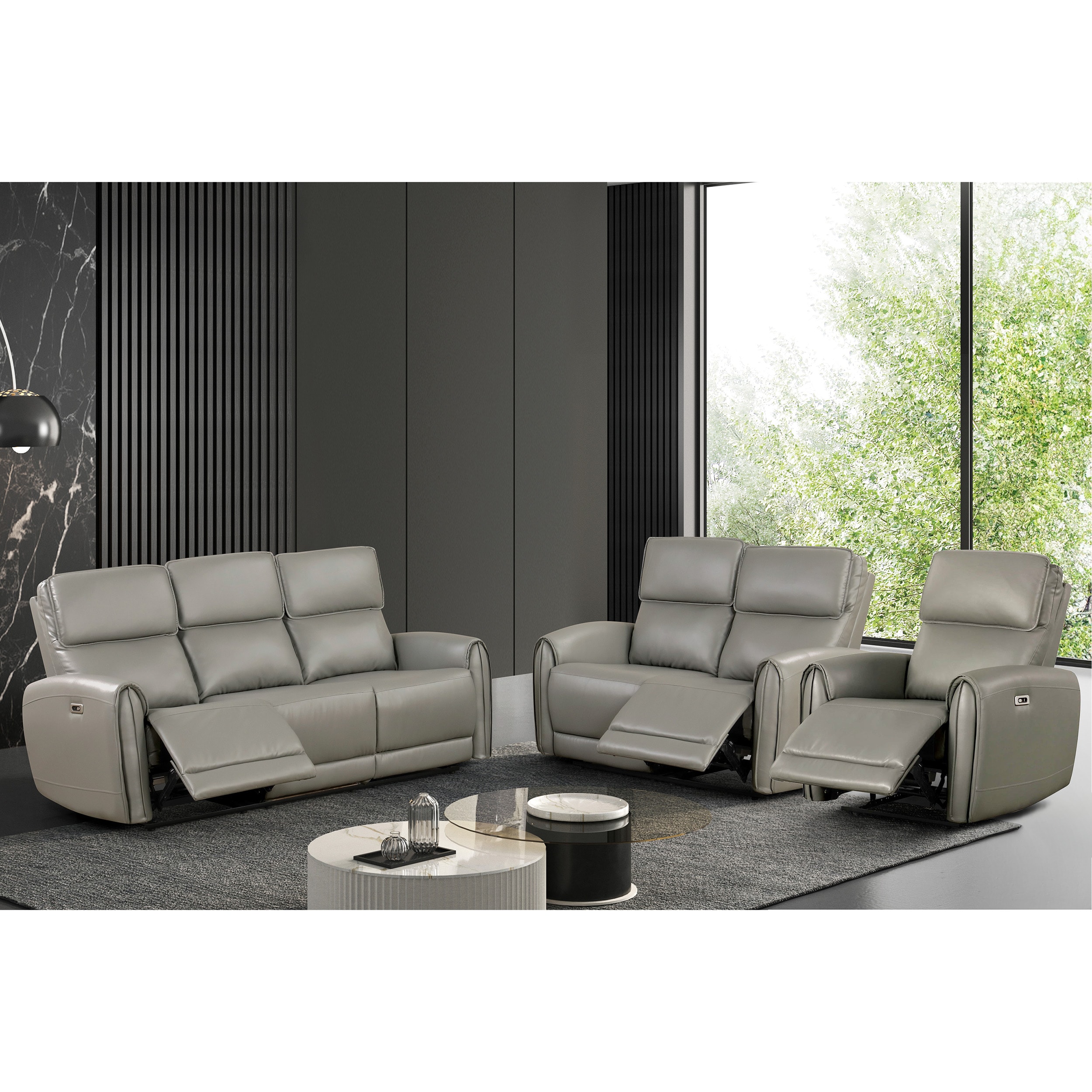 Furniture of America IDF6012GYPM-3PC Oremus Modern 3 -Piece Polyester/Polyester blend Gray Living Room Set