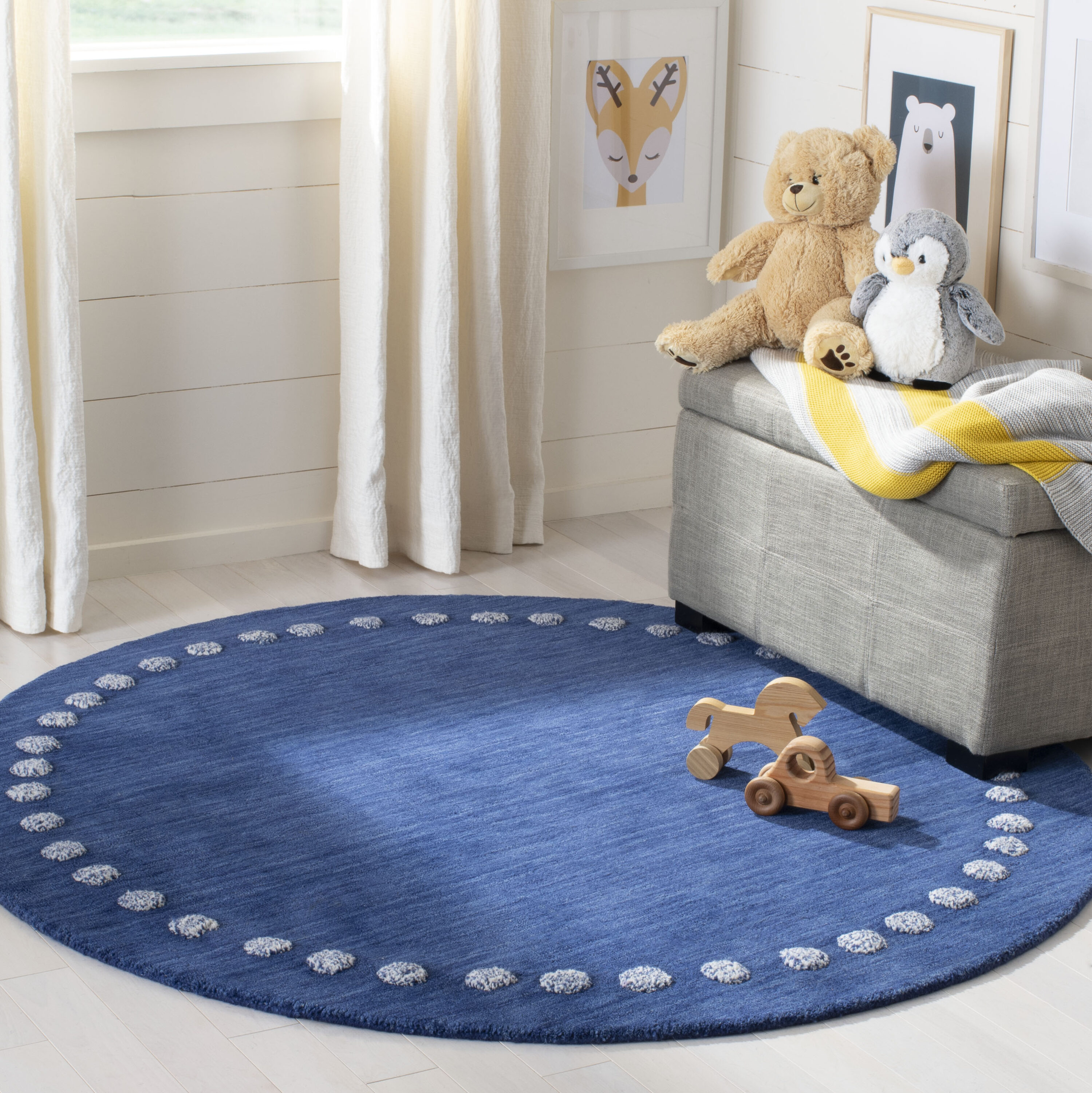   Kids 802 Navy Contemporary 5ft x 5ft Round Rug