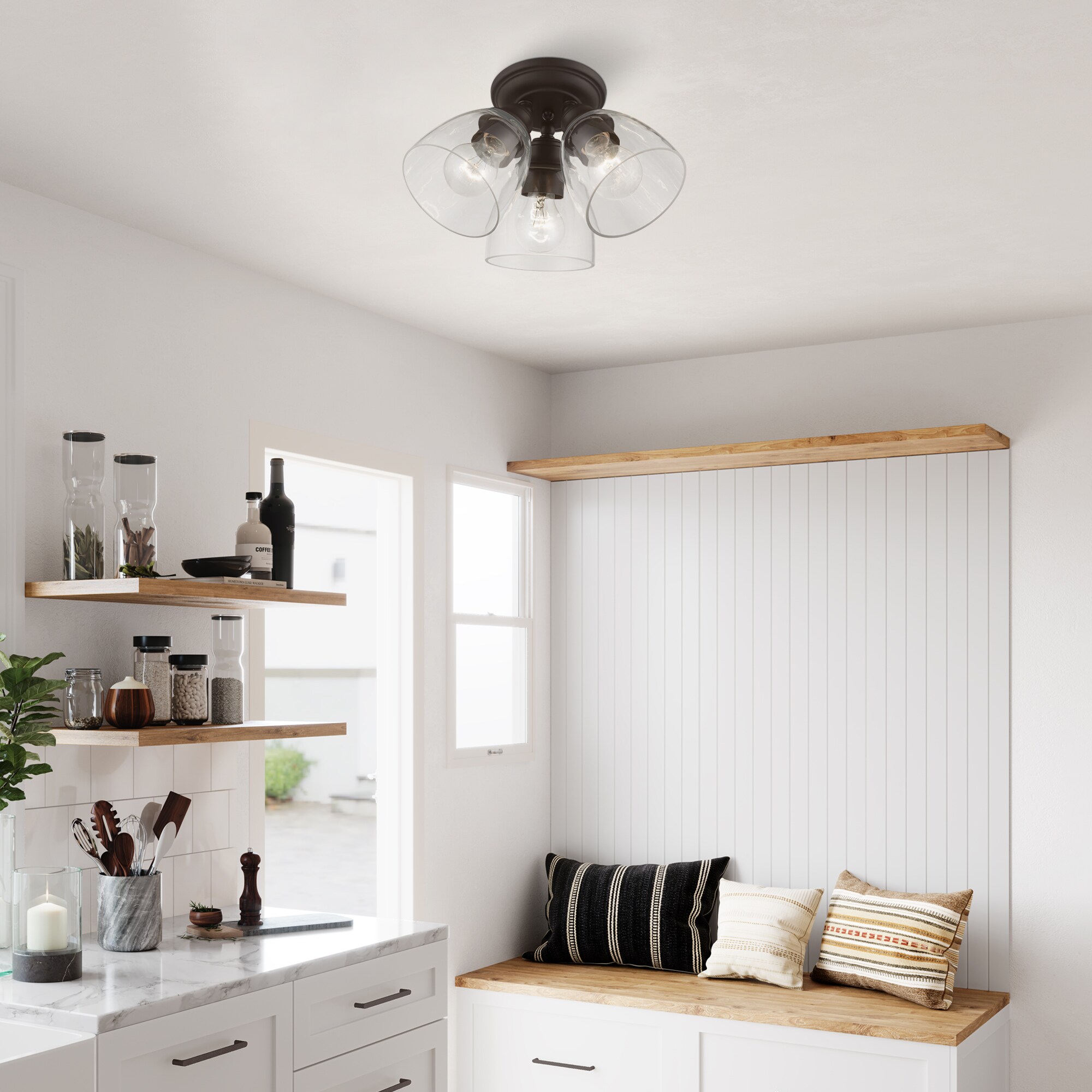 Bronze 3-Light Flush Mount with Clear Glass Shades