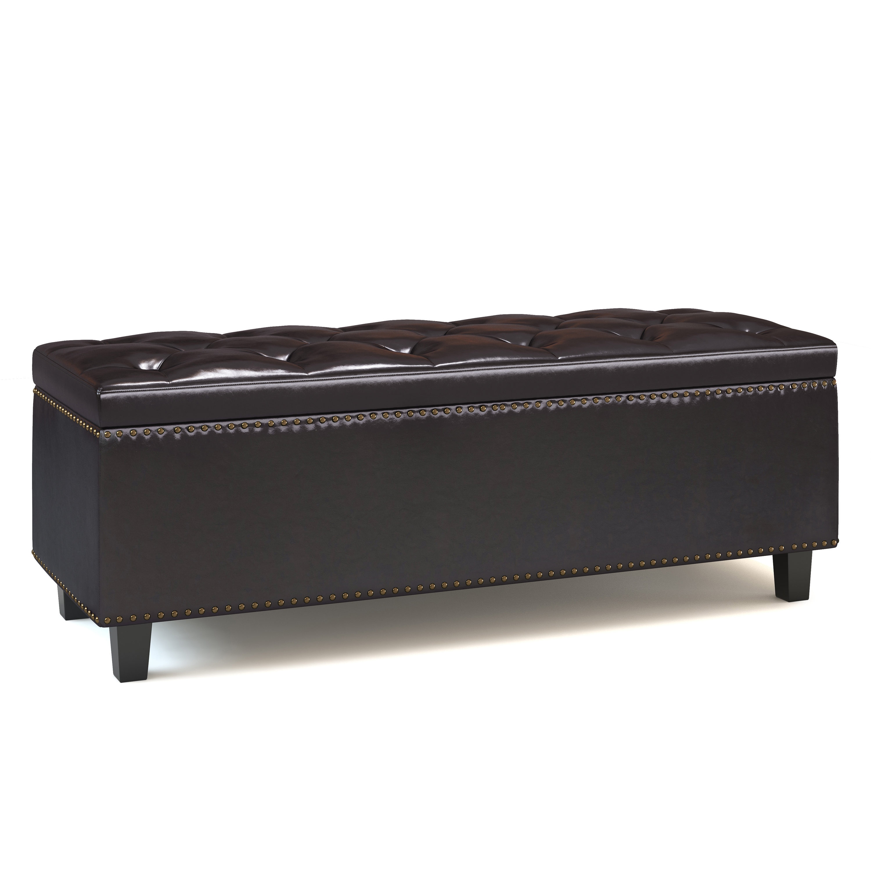 Simpli Home AXCOTHEA-239-BR Heatherton Old World/Vintage Tanners Brown Faux Leather Storage Ottoman