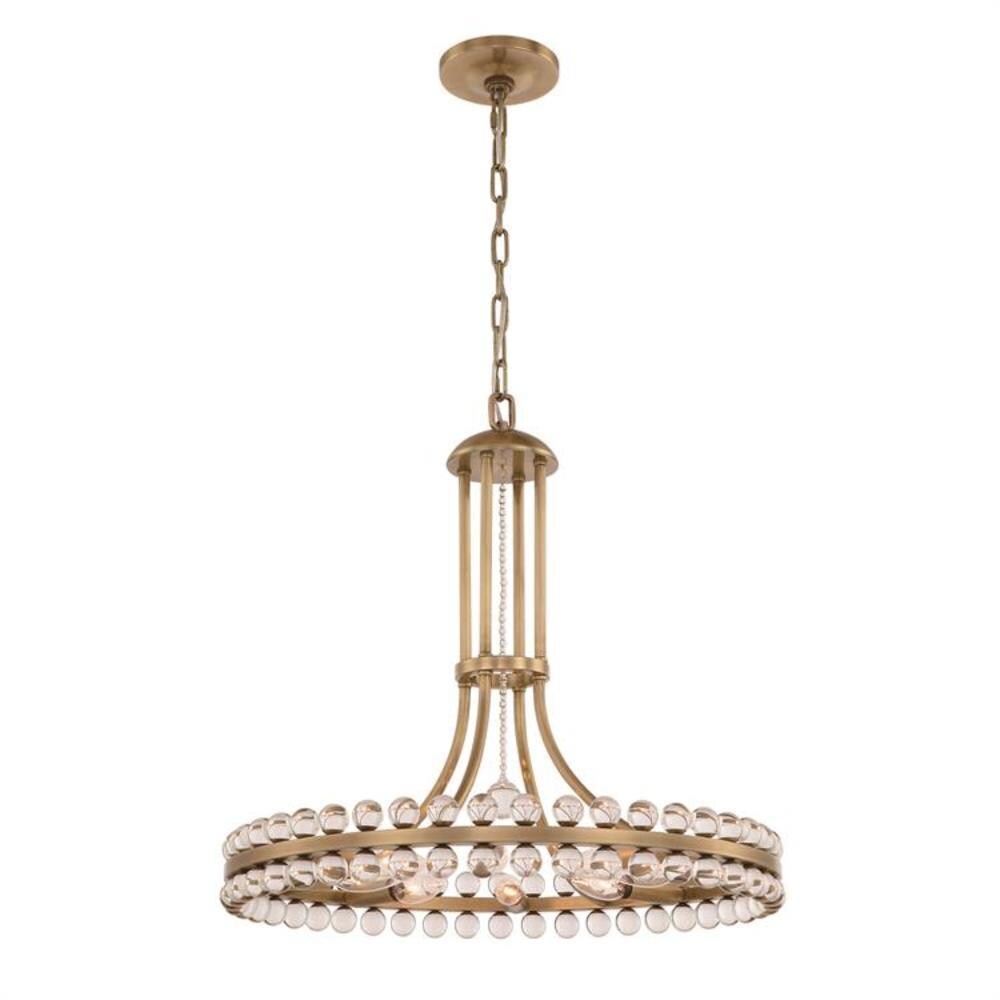 Clover Aged Brass 8-Light Chandelier with Crystal Glass Beads