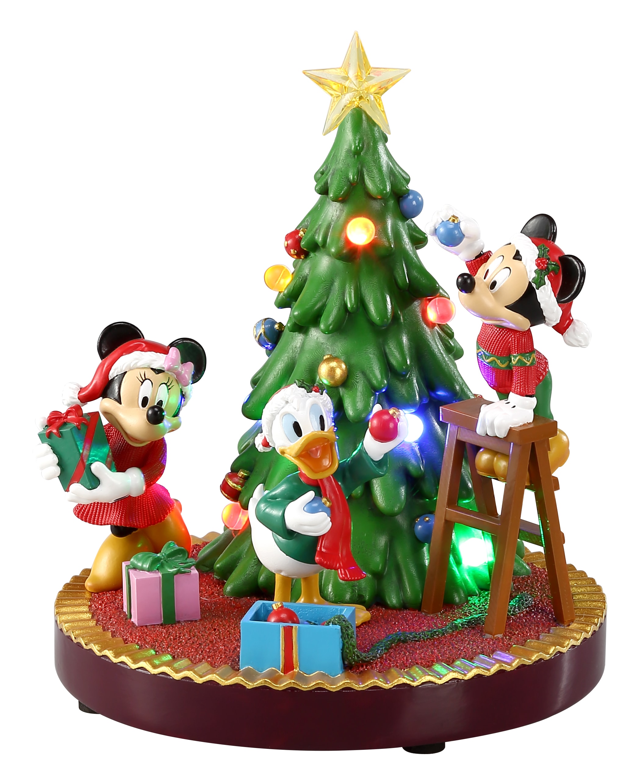 Disney 9-in LED Musical Mickey, Minnie & Donald Christmas Tree Scene ...