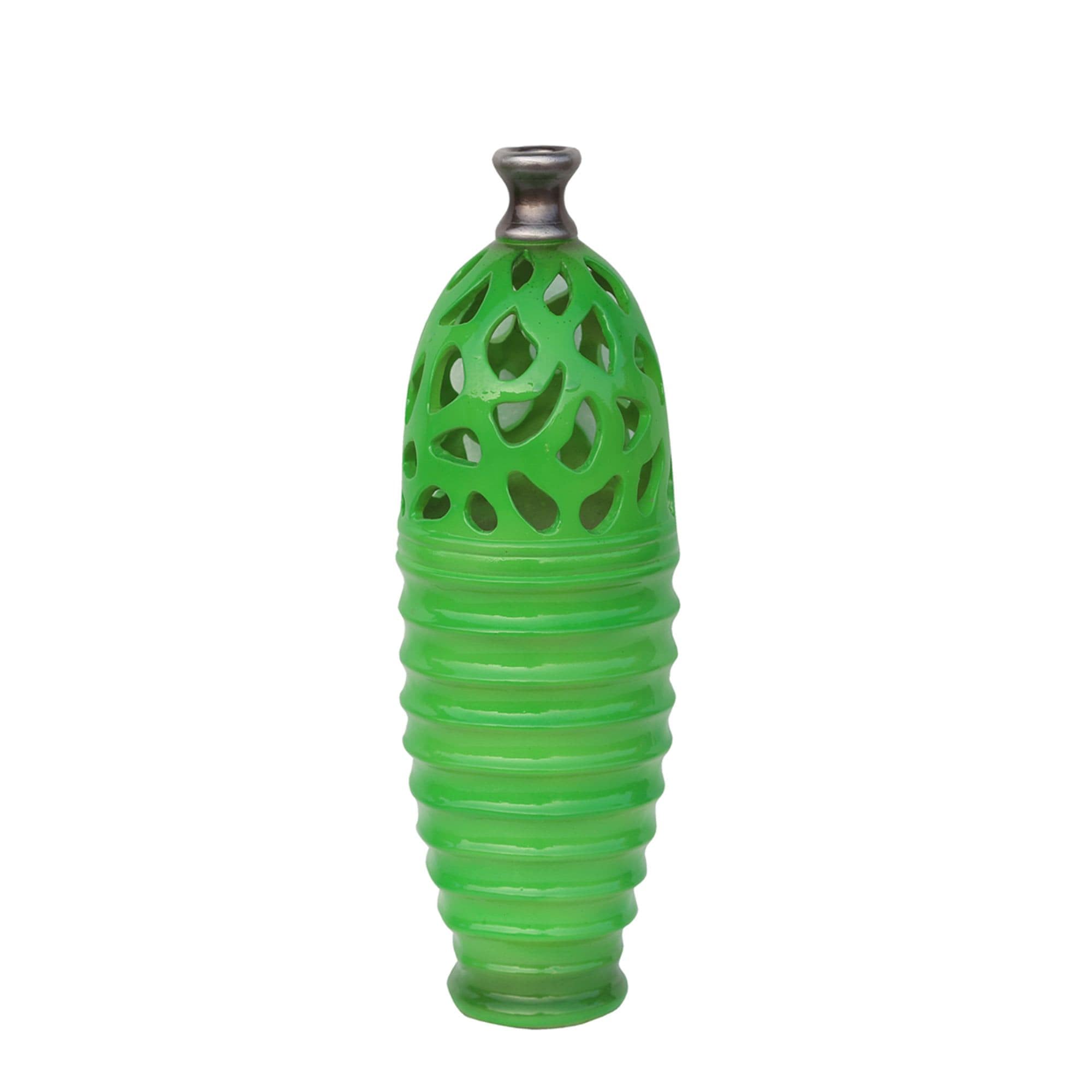 Northlight 15 inch Lime Green and Gray Shiny Contemporary Outdoor Patio Cutout Bottom Vase