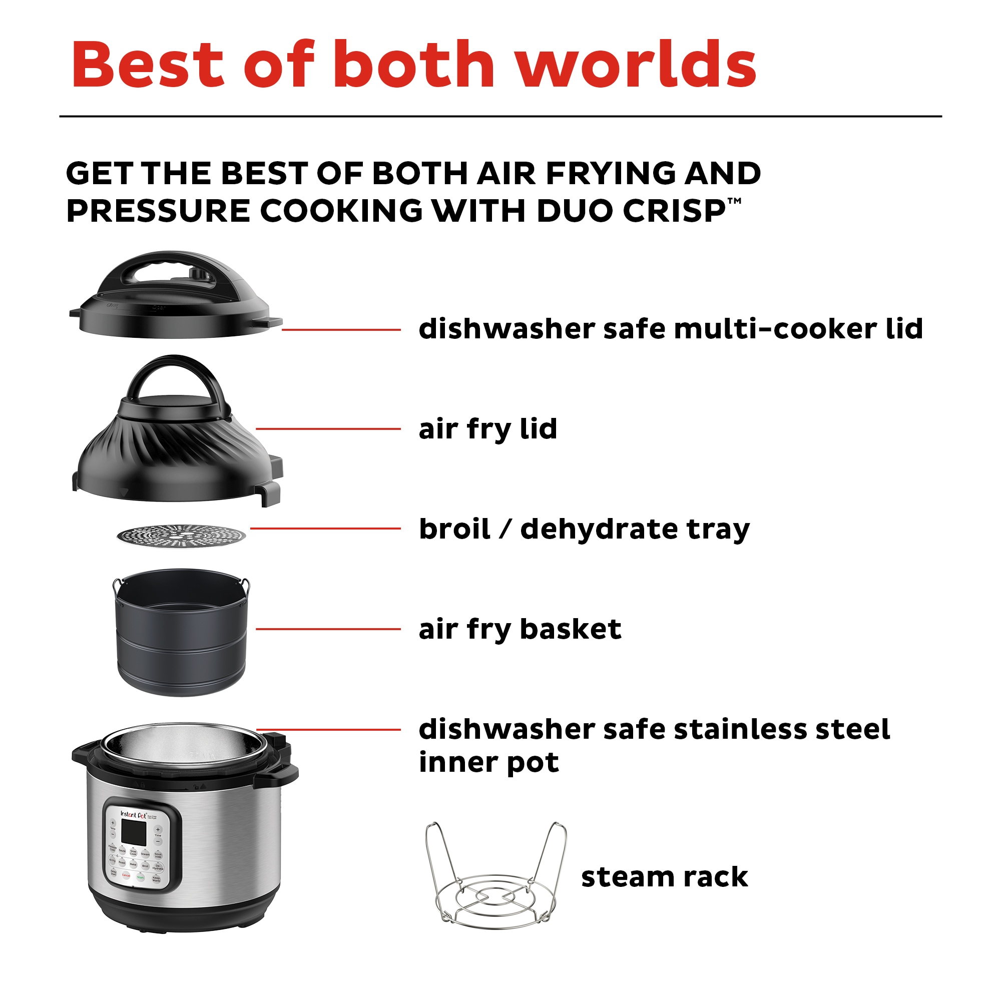 Instant Pot Duo Crisp 9-in-1 Electric Pressure Cooker and Air Fryer Combo  with Stainless Steel Pot, Pressure Cook, Slow Cook, Air Fry, Roast, Steam