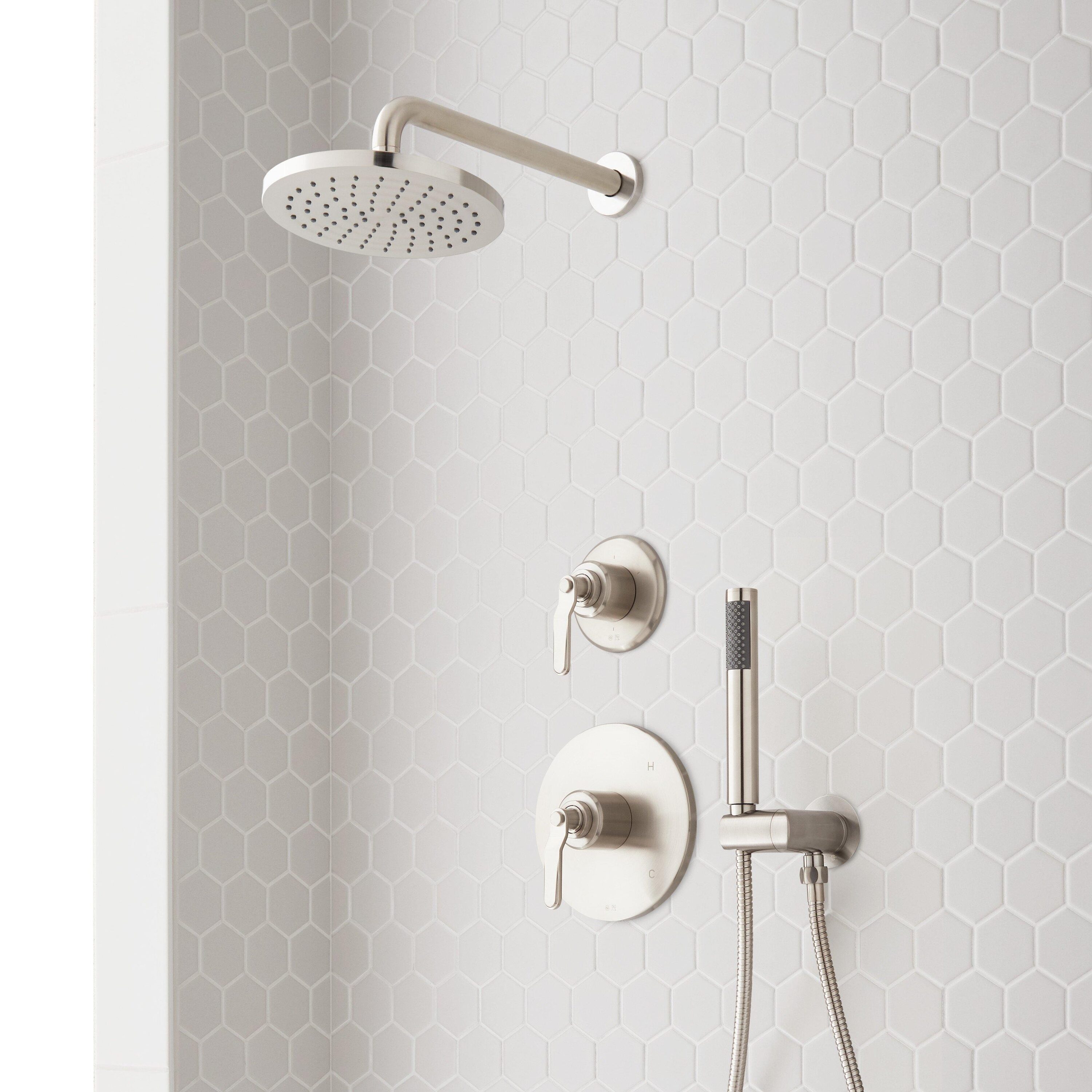 Signature Hardware 478474 Brushed Nickel 2-handle Single function 8-Inches Round Bathtub and shower Faucet with Valve