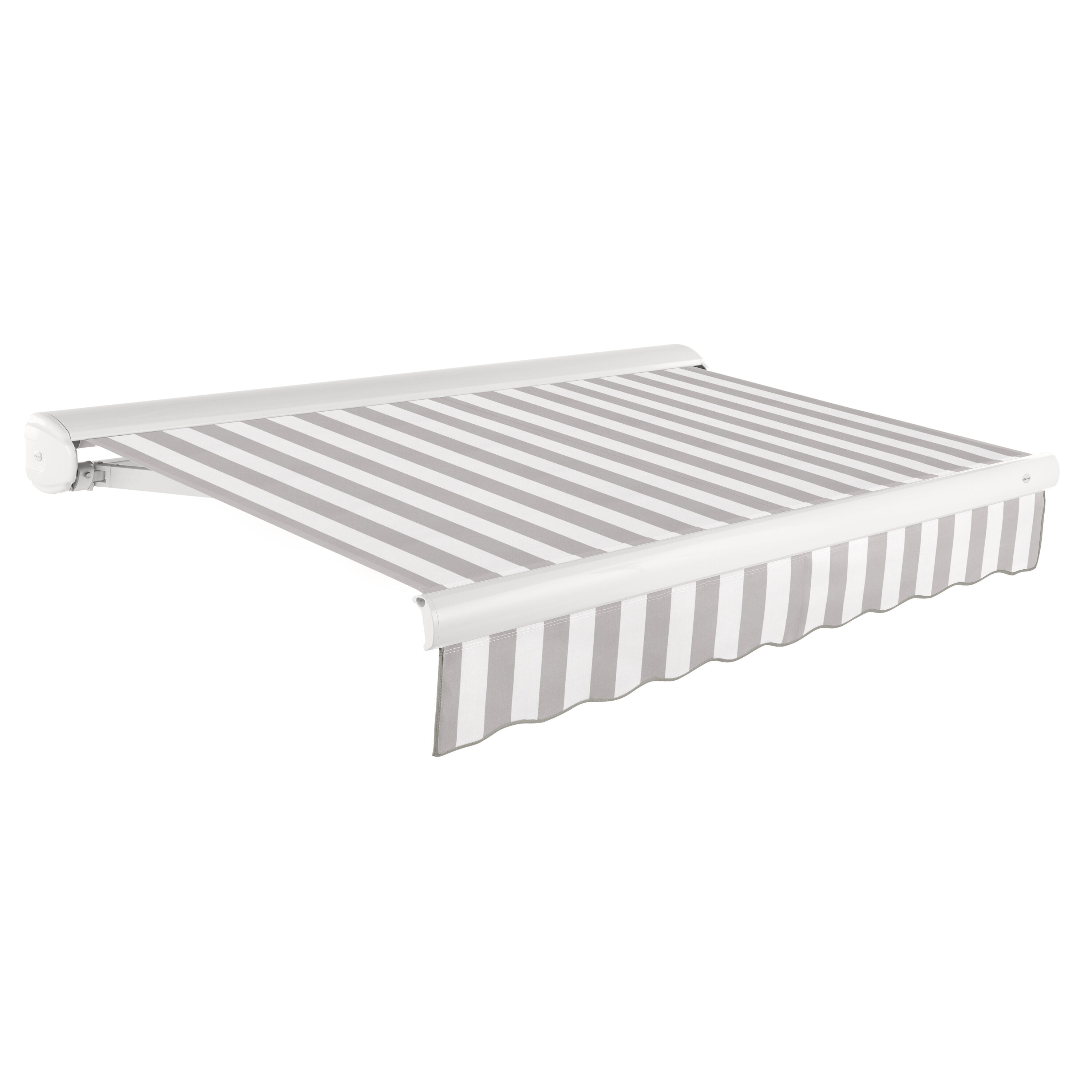 Awntech KWM14-L-GW Key West Manual 168-in Wide x 120-in Projection x 10-in Height Fabric Gray/White Stripe Striped Manual Retractable Patio Awning