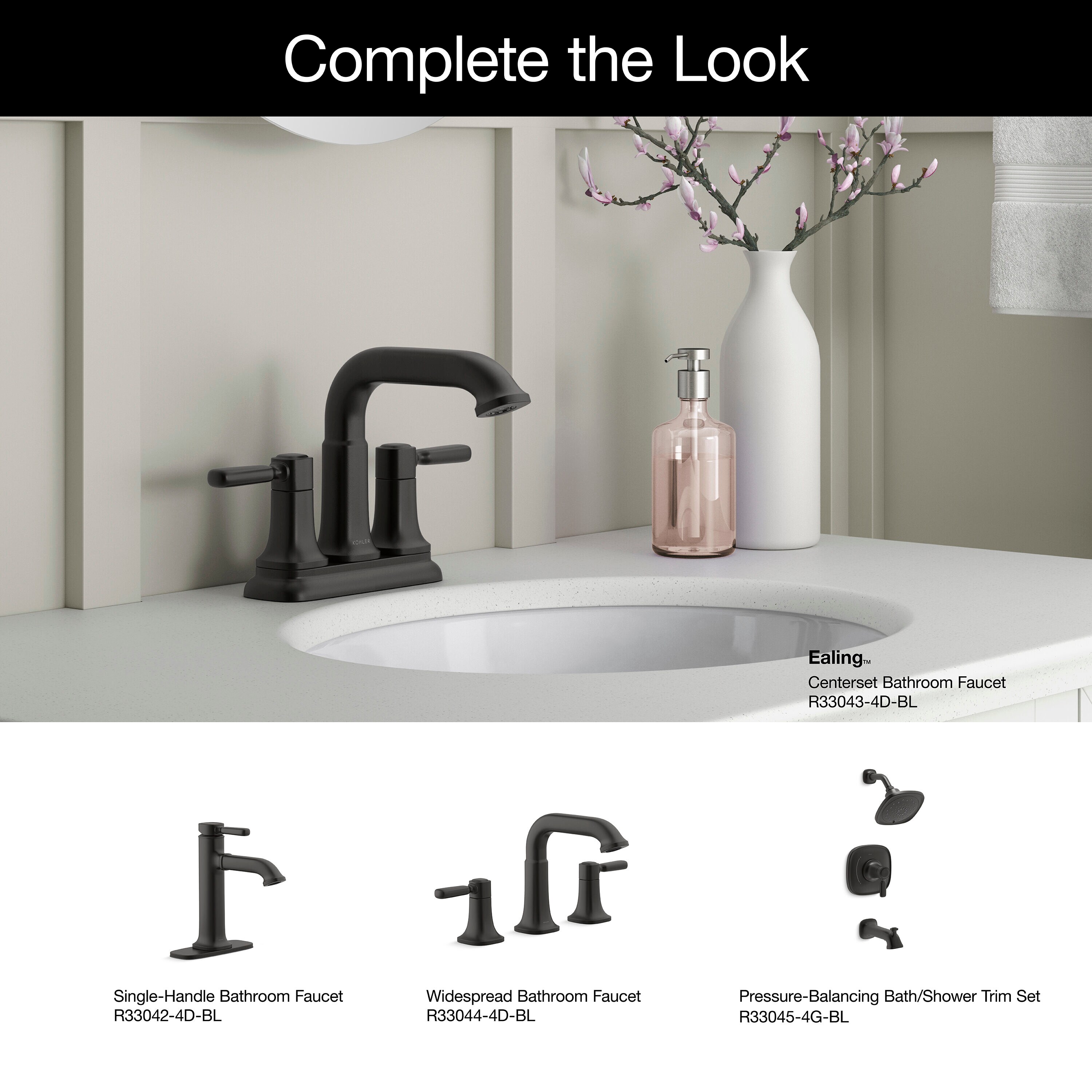 KOHLER Ealing Matte Black 4in centerset 2Handle WaterSense Bathroom