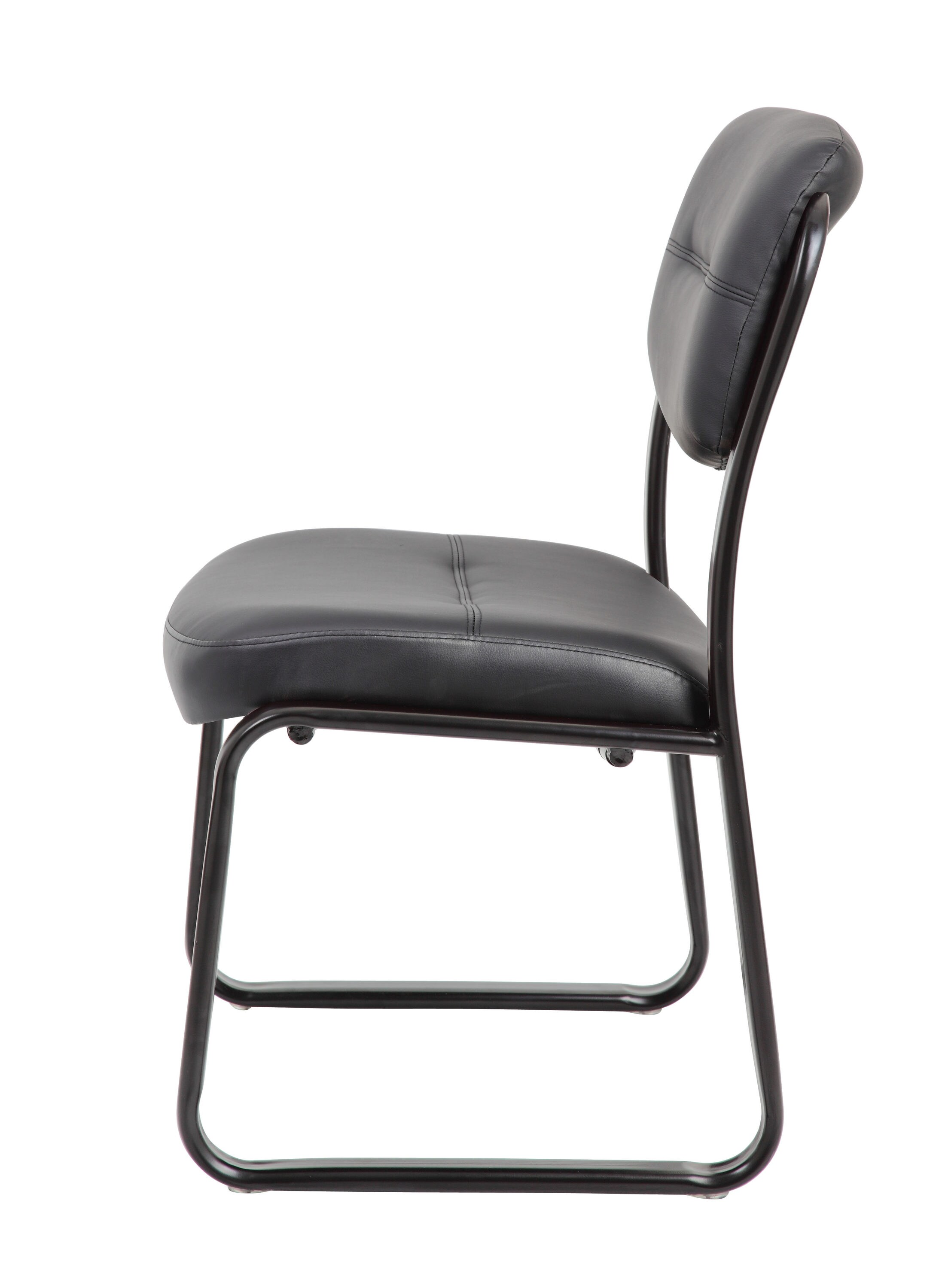 Elegant Black LeatherPlus Armless Guest Chair with Metal Sled Base
