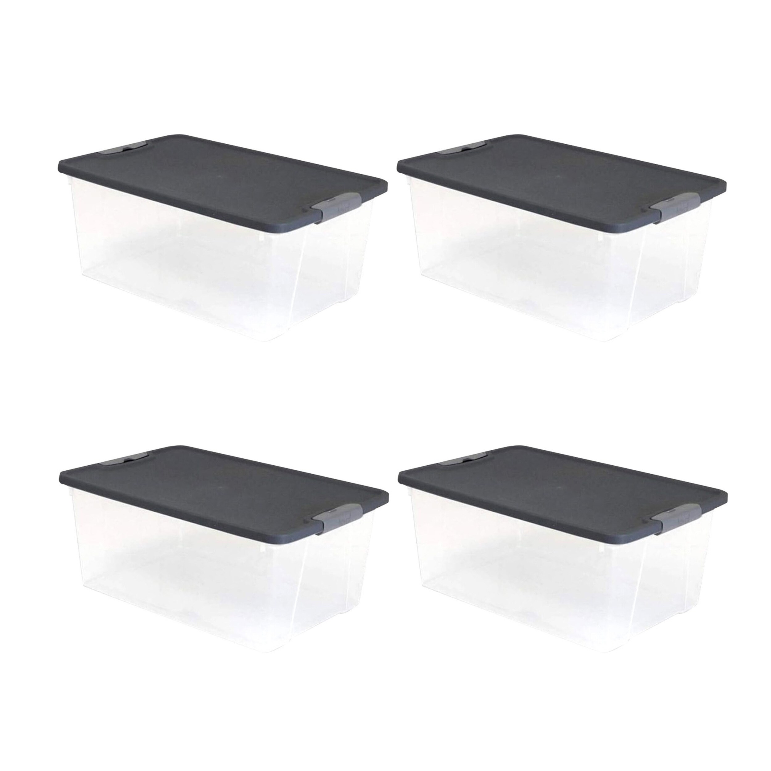 Homz Products 323703 4 -Pack ( 11.01 W x 6.84 H x 16.25 D ) Gray Lid (15 QT) Plastic Stackable Bin