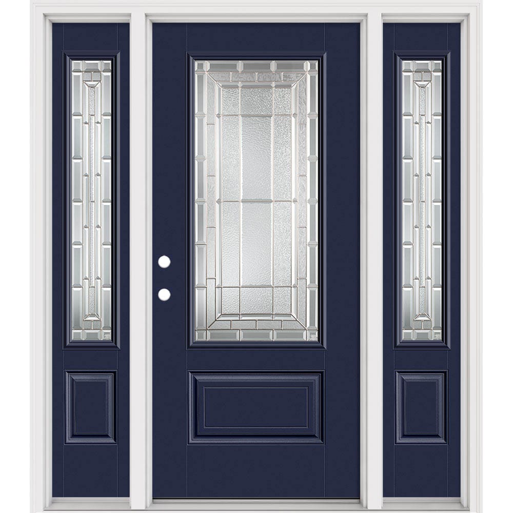 Masonite 631047 Sequence 64-in x 80-in x 4-9/16-in Fiberglass 3/4 lite Right-hand inswing Eclipse Painted Prehung Slab Front Door with Sidelights with Brickmould Insulating core