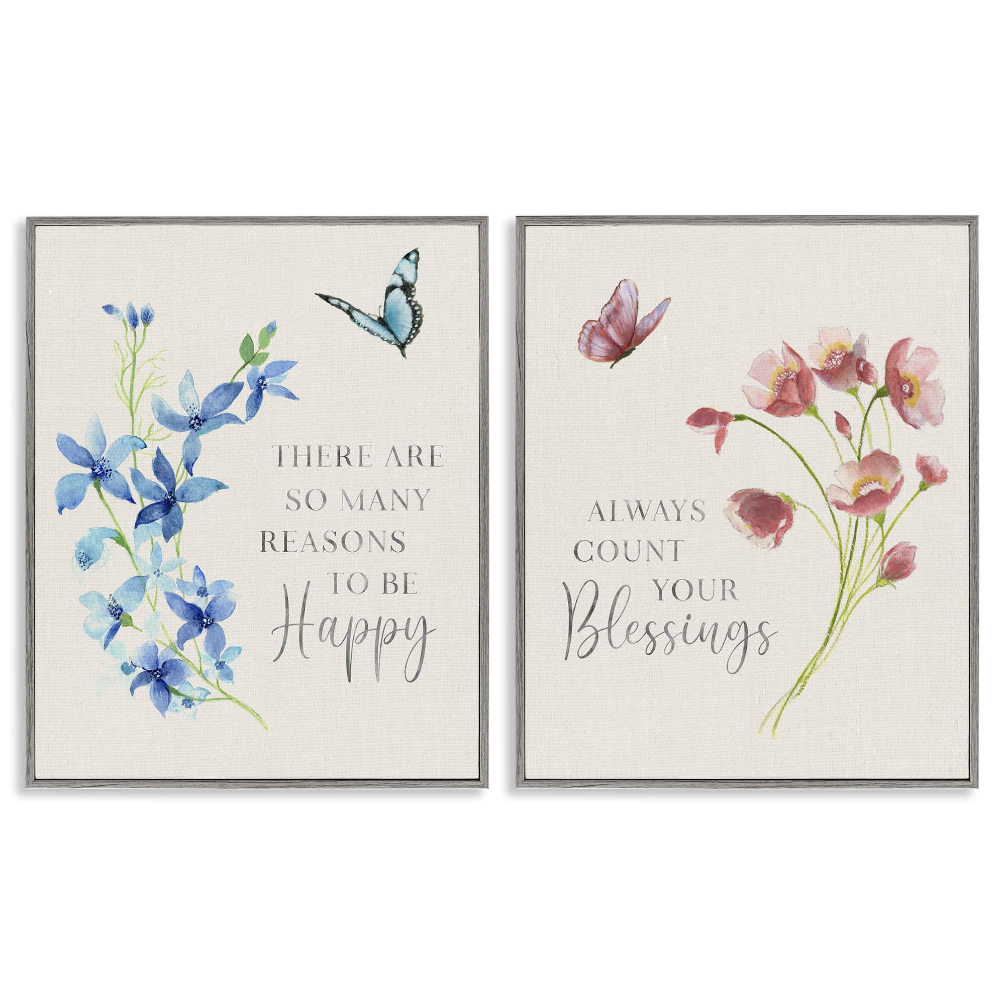 Stupell Industries B2-736-GFF-2PC-24X30 Inspiring Words with Florals 2 Piece Gray Framed Giclee Art Set By Tava Studios 24 x 30