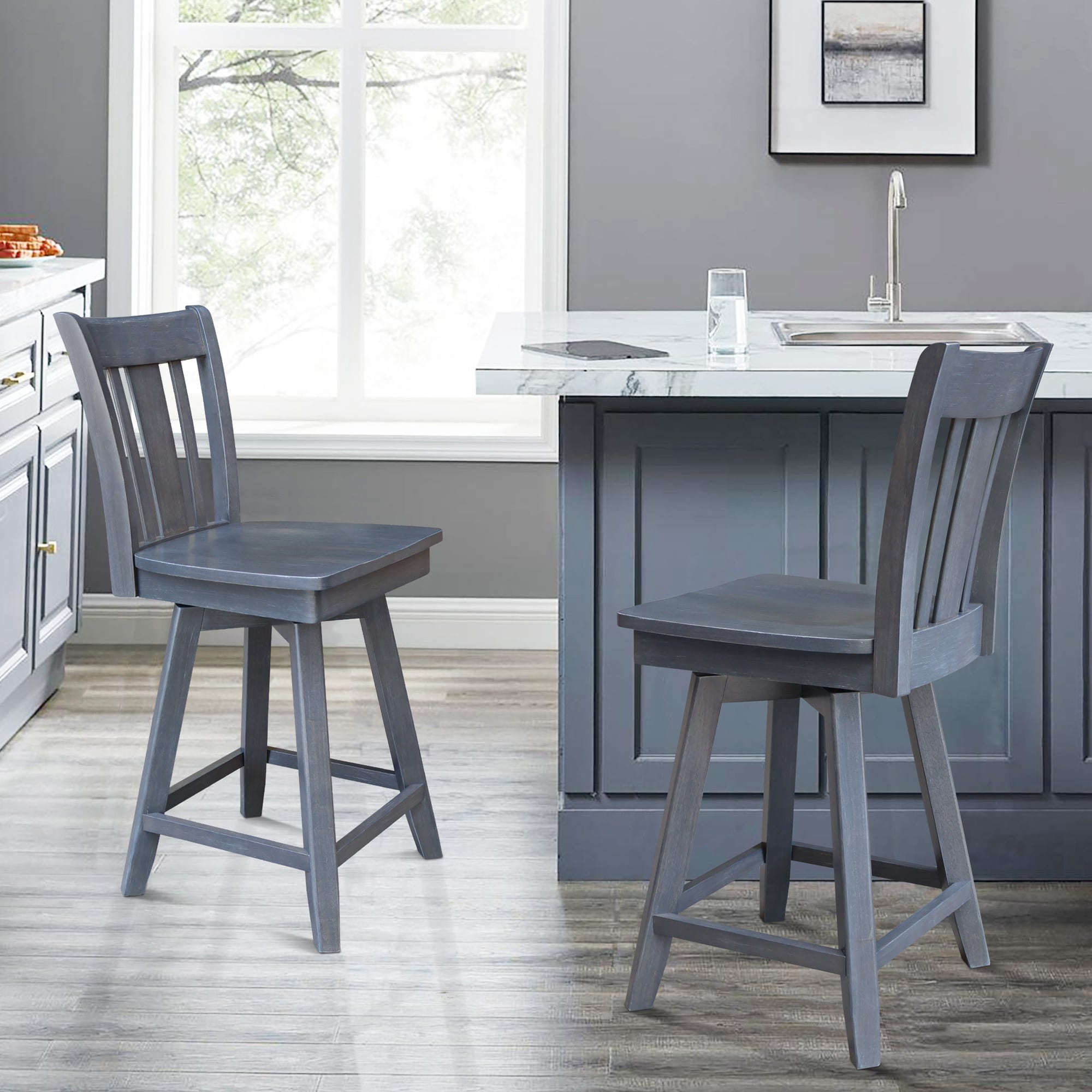 Heather Gray Solid Wood Swivel Counter Height Stool