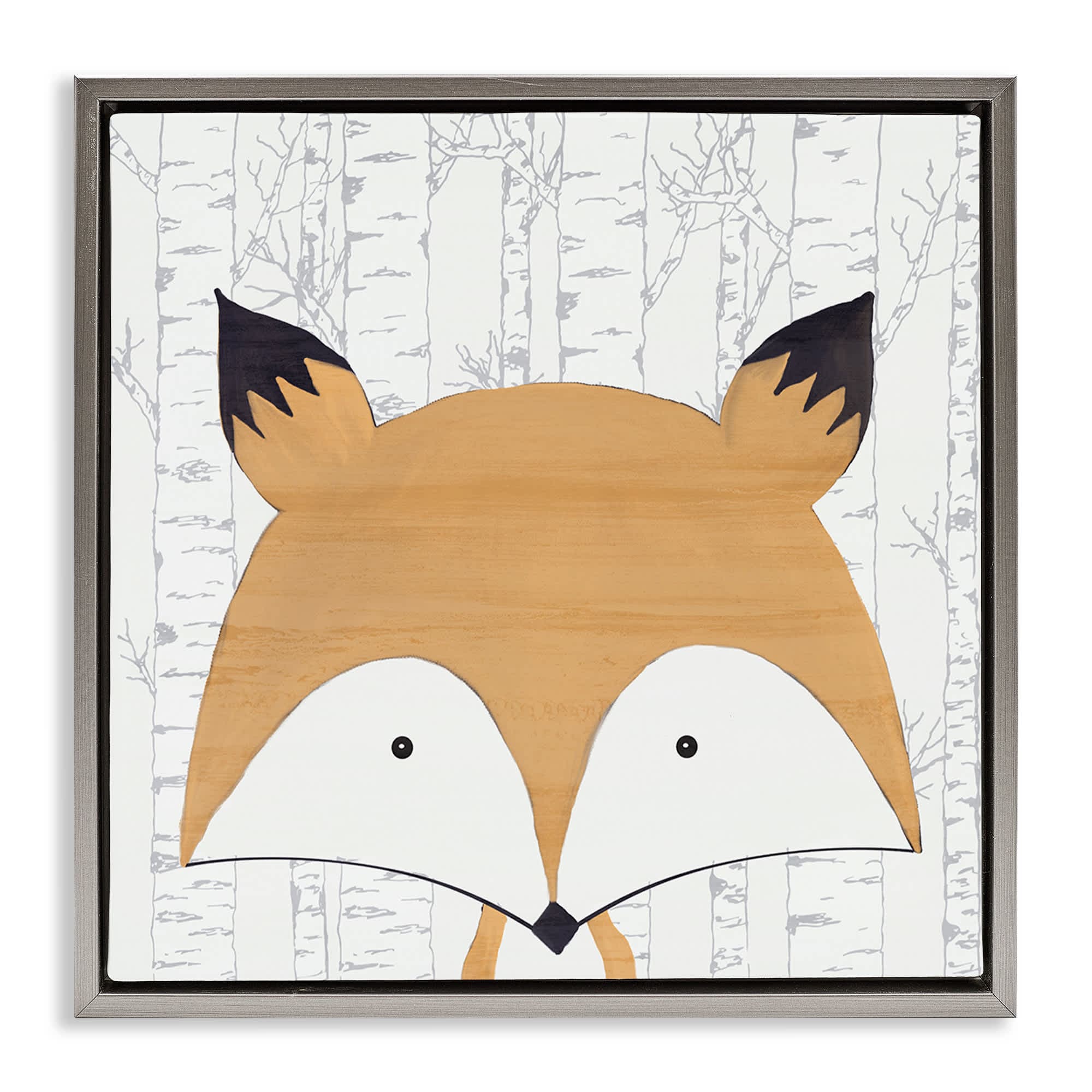 Stupell Industries BS-036-FFL-17X17 Whimsical Fox on Birch Gray Framed Floater Canvas Wall Art By Kim Allen 18 x 18