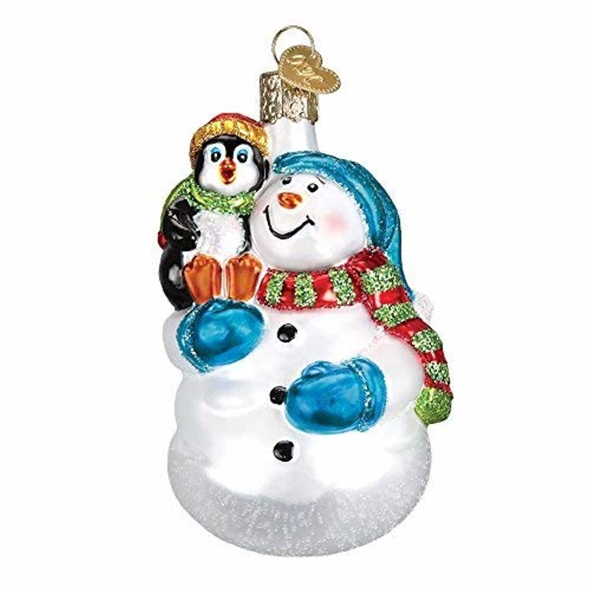 Old World Christmas 729343241818 Glass Blown Ornament - Snowman with Penguin Pal