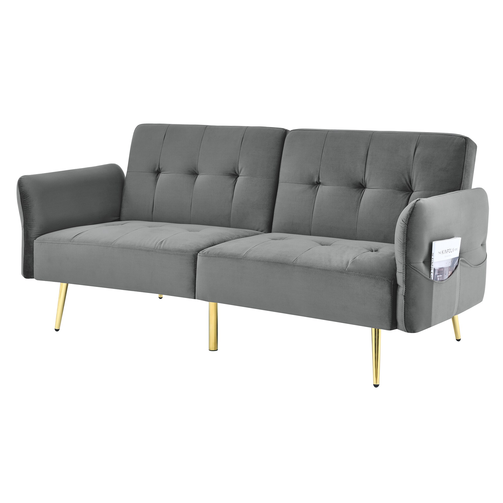 Clihome Velvet Futon Sofa Bed Gray Contemporary/Modern Velvet Sofa Bed ...