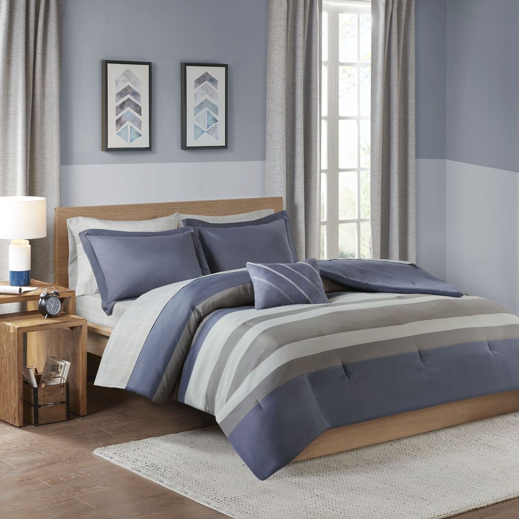 JUSHUA Twin Striped Comforter Set with Bed Sheets