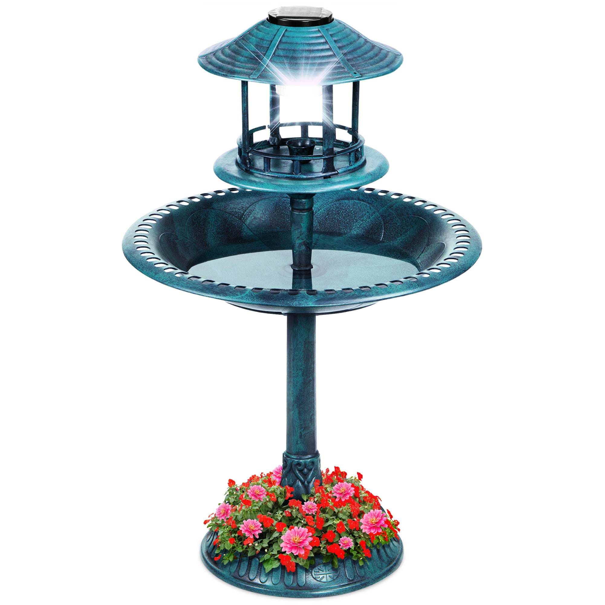 Best Choice Products  Solar Outdoor Bird Bath Pedestal Fountain Garden Decoration w/ Fillable Planter Base - Peacock Blue