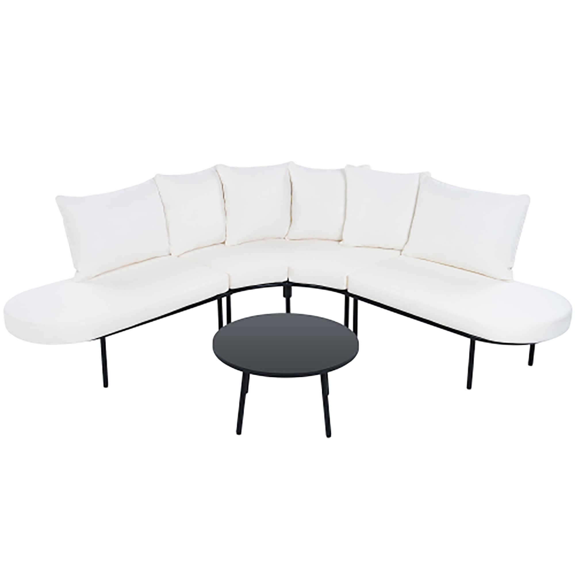 CASAINC CA-6C01BC Patio Half- Moon Outdoor Furniture Sofa Set Coffee Table 5 -Piece 4 Patio Sofa Conversation Set with Beige Cushions