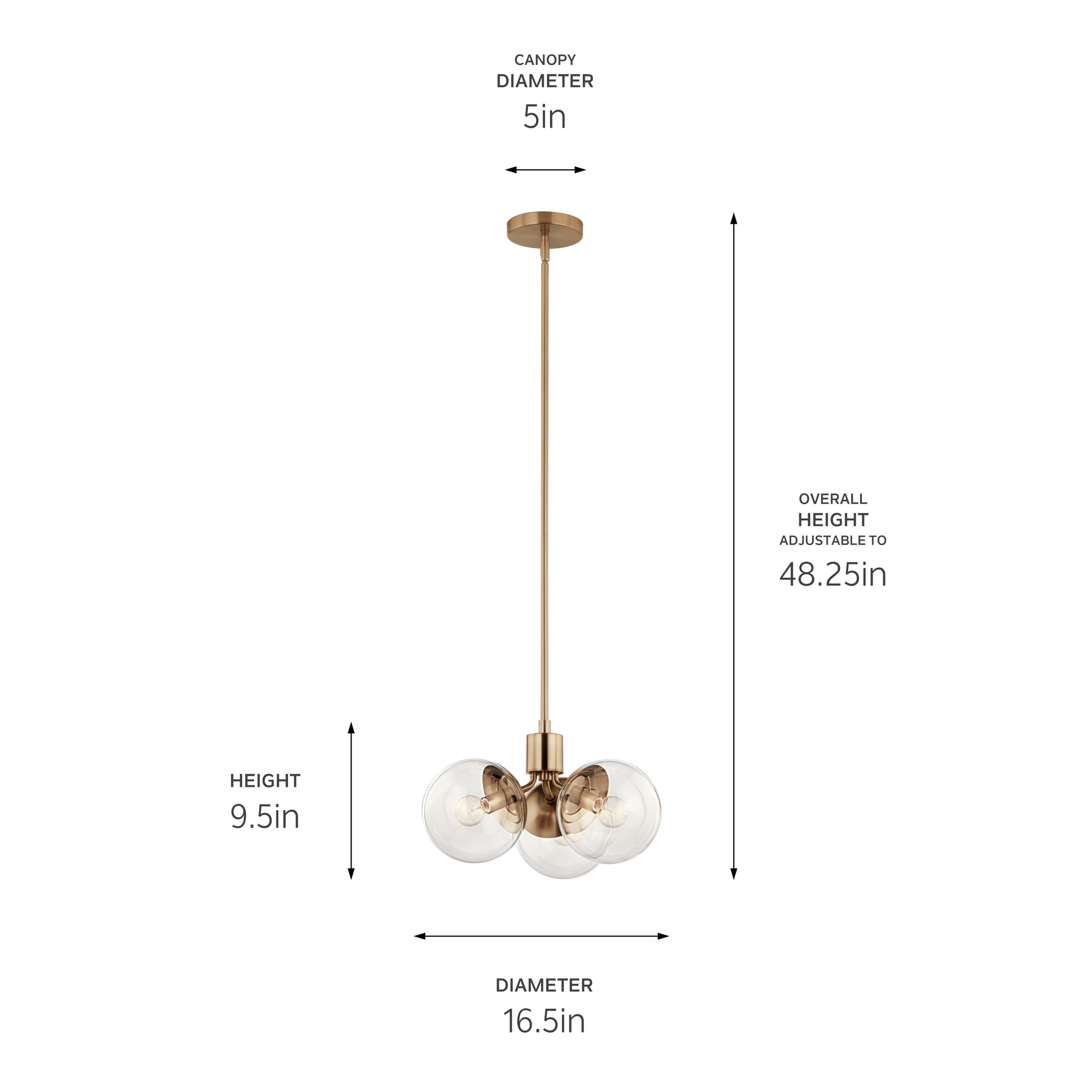 Champagne Bronze 3-Light Sputnik Chandelier with Clear Glass Shades
