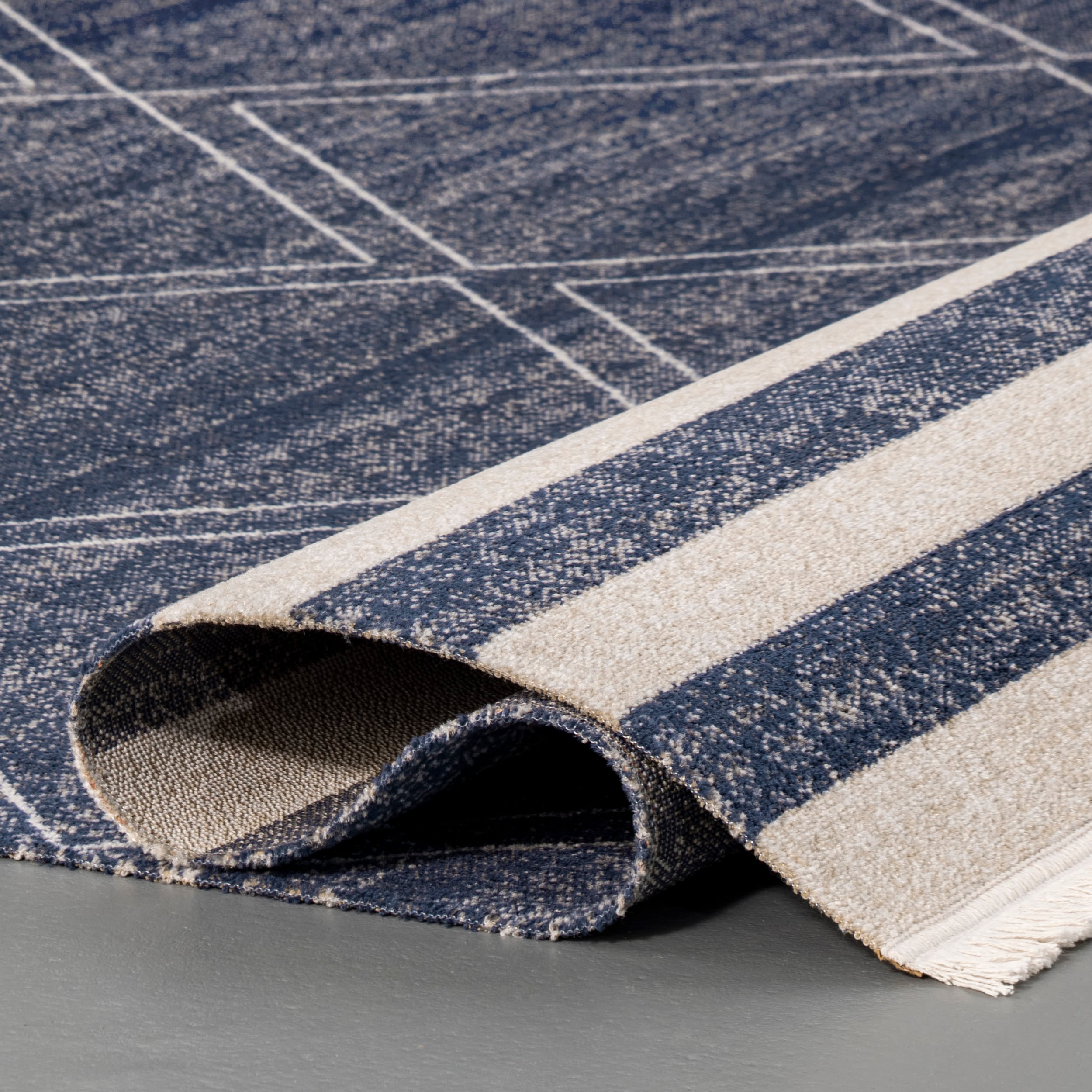 Blue Reversible Synthetic Rectangular Indoor/Outdoor Rug