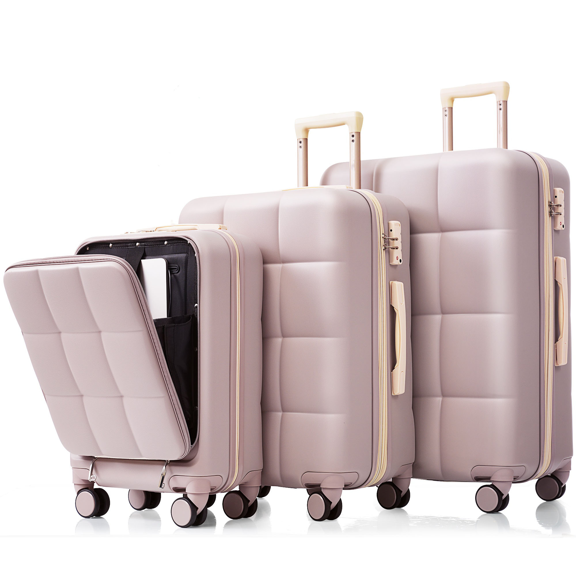 SINOFURN SYD9600005BN 18.1x12.5x25.9 Brown Plastic Hardshell Suitcase set 3 -Bag