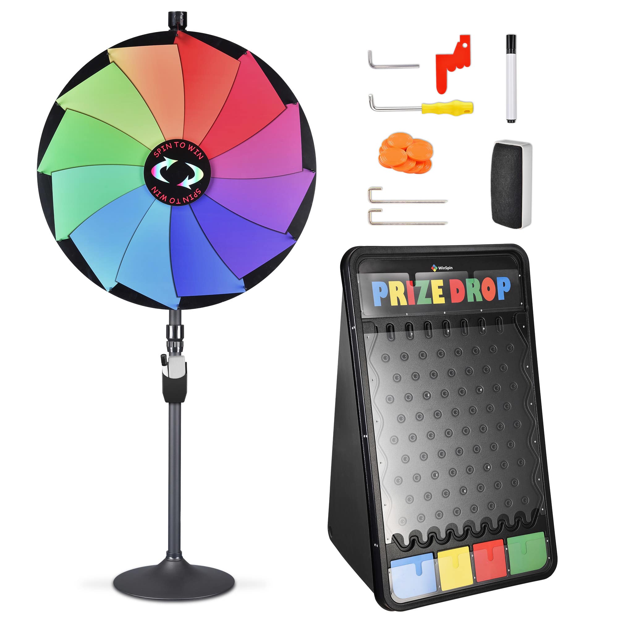 Yescom 35PRWPDG001-36PL4-LO WinSpin 36IN Dual Use 12 Slots Prize Wheel 41x25IN Prize Drop Game Board Party