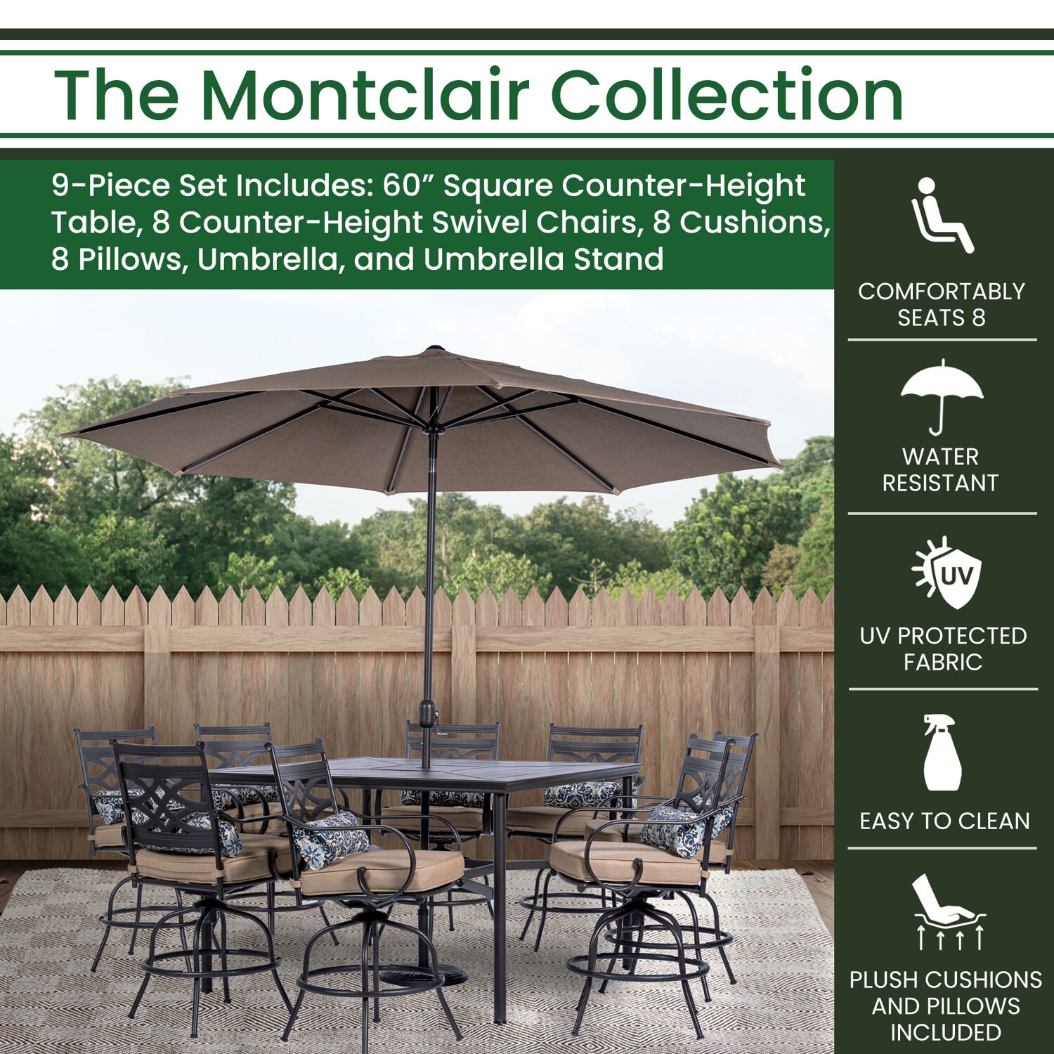 Hanover MCLRDN9PCBRSW8-SU-T Patio-Dining-Sets - View #2