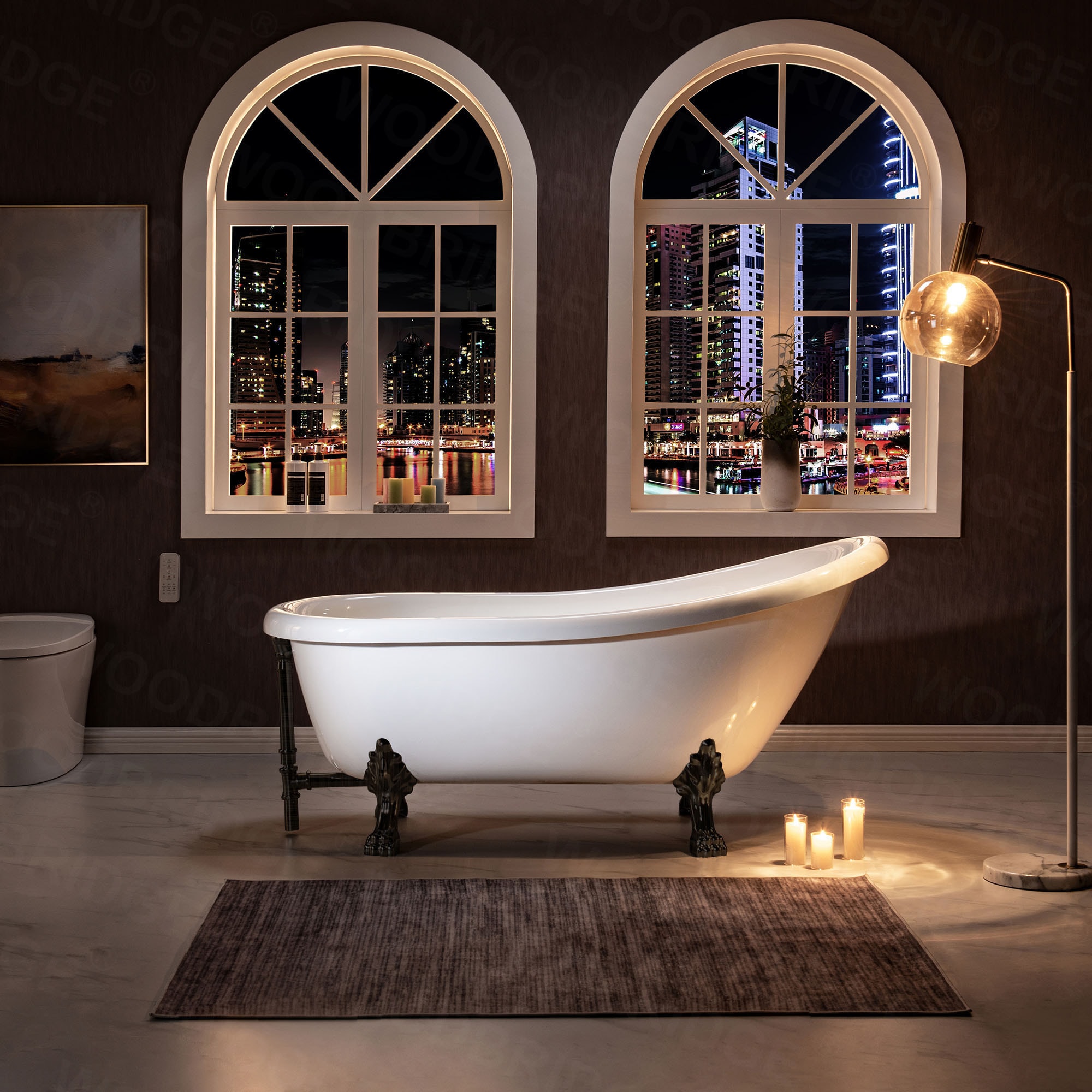 Salem 29.875-in x 67-in White with Oil Rubbed Bronze Trim Acrylic Oval Clawfoot Soaking Bathtub with Drain (Reversible Drain) | - Woodbridge LB385