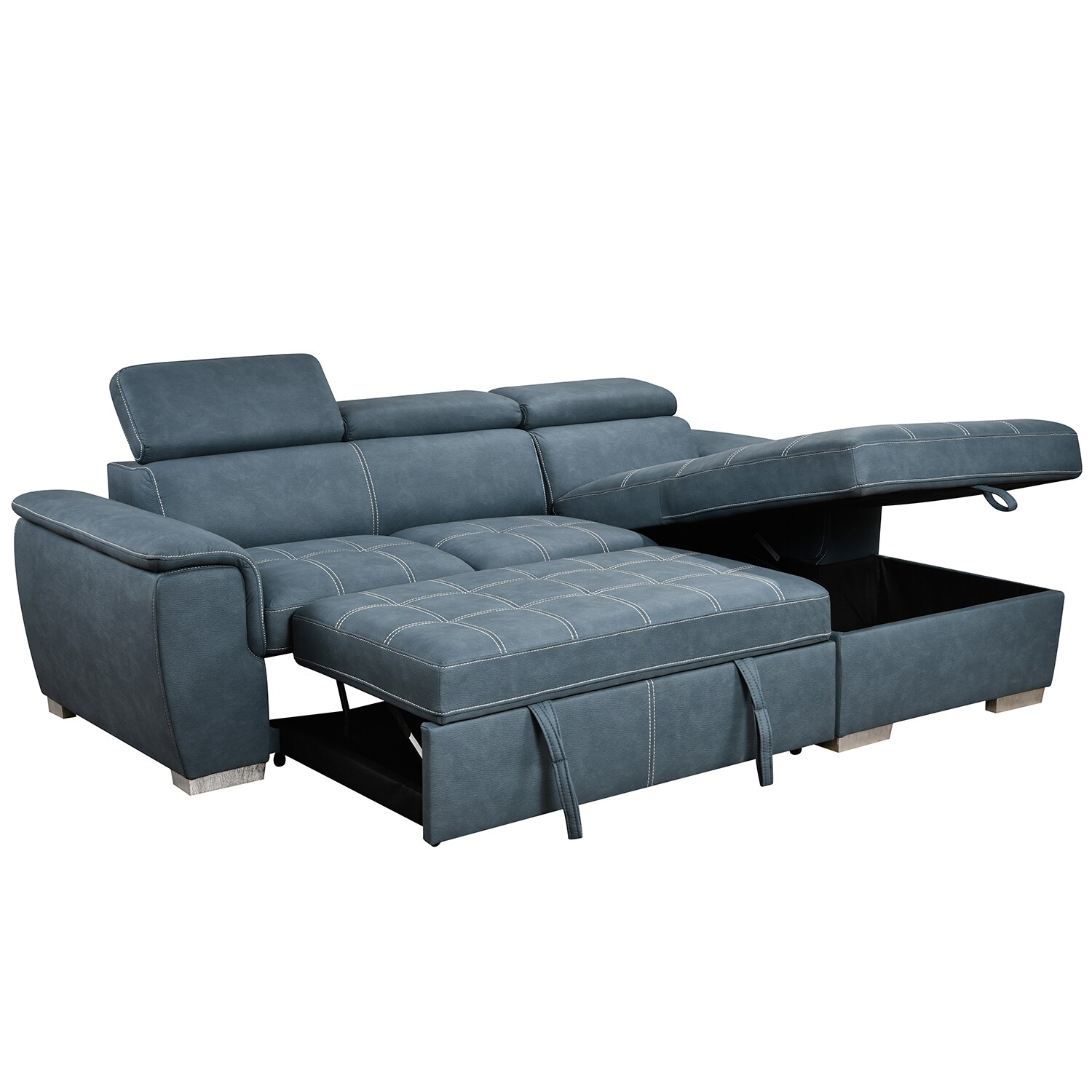 HOMESTOCK 79.92 in. Button Tufted Square Arm Microfiber