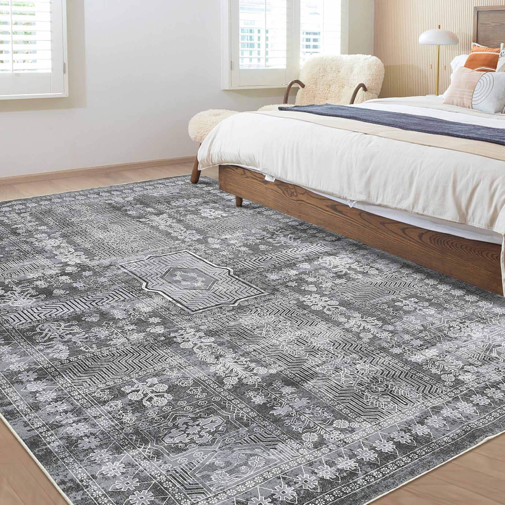 Garvee YXY-LO-PHO-15XM0342 5 x 7 (ft) Loomed Polyester Gray Rectangular Indoor Geometric Mid-Century Modern Machine washable Area rug