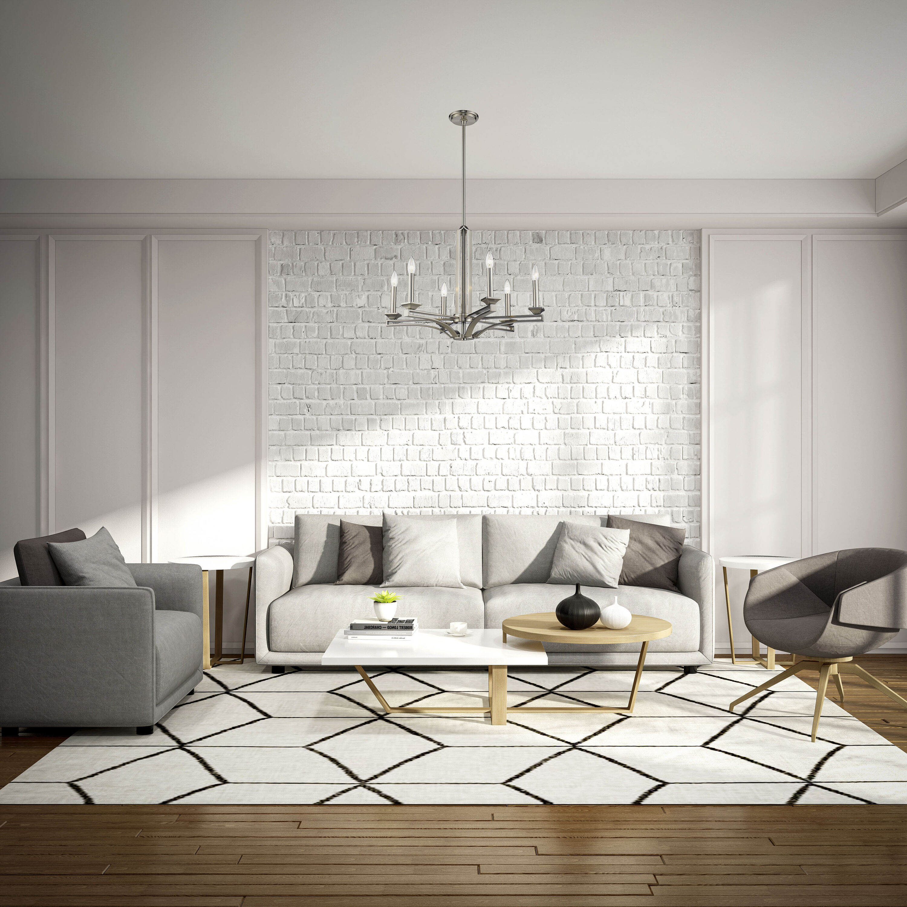 Elegant 6-Light Brushed Nickel Chandelier with Candlestick Mounts