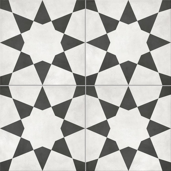 Satori Nouveau Nero Starlight Deco 8-in x 8-in Matte Porcelain Encaustic Floor and Wall Tile