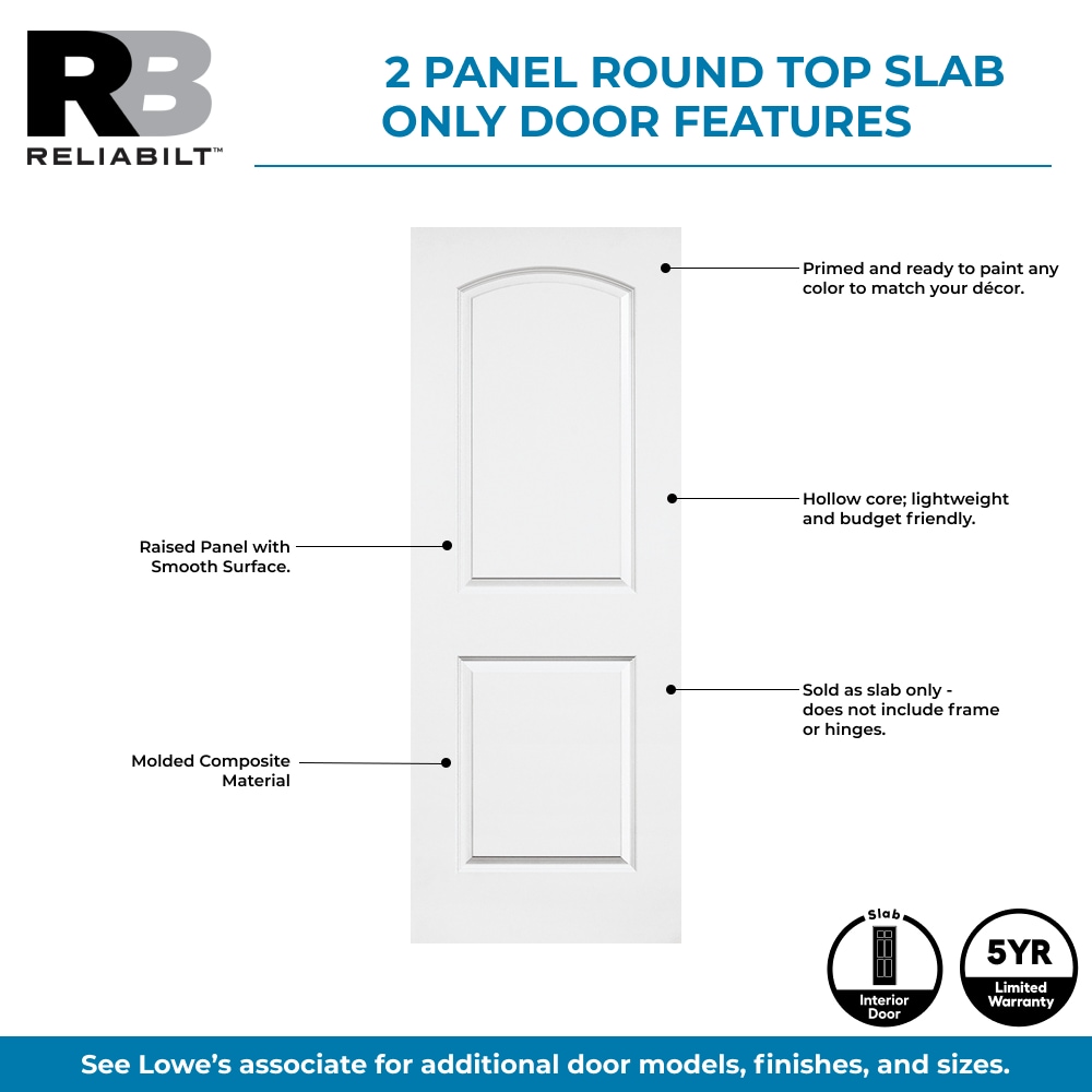 ReliaBilt Continental 32-in x 80-in Primed 2-Panel Round Top Hollow Core Primed Molded Composite Slab Door