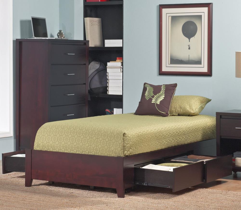 Modus Furniture SP23D3 Nevis Espresso Twin Wood Platform Bed with Storage