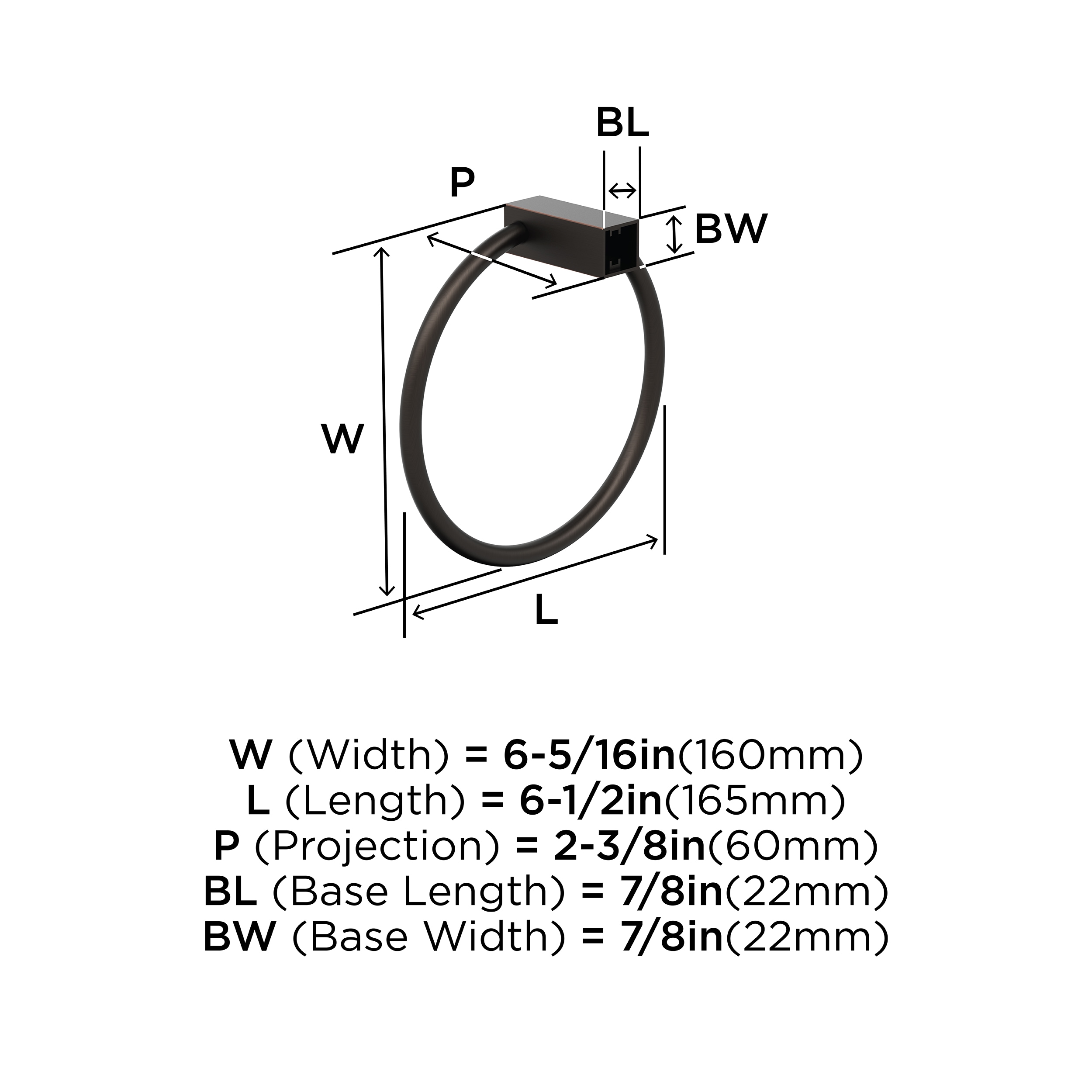 Oil-Rubbed Bronze 6-1/2 Inch Wall Mounted Towel Ring
