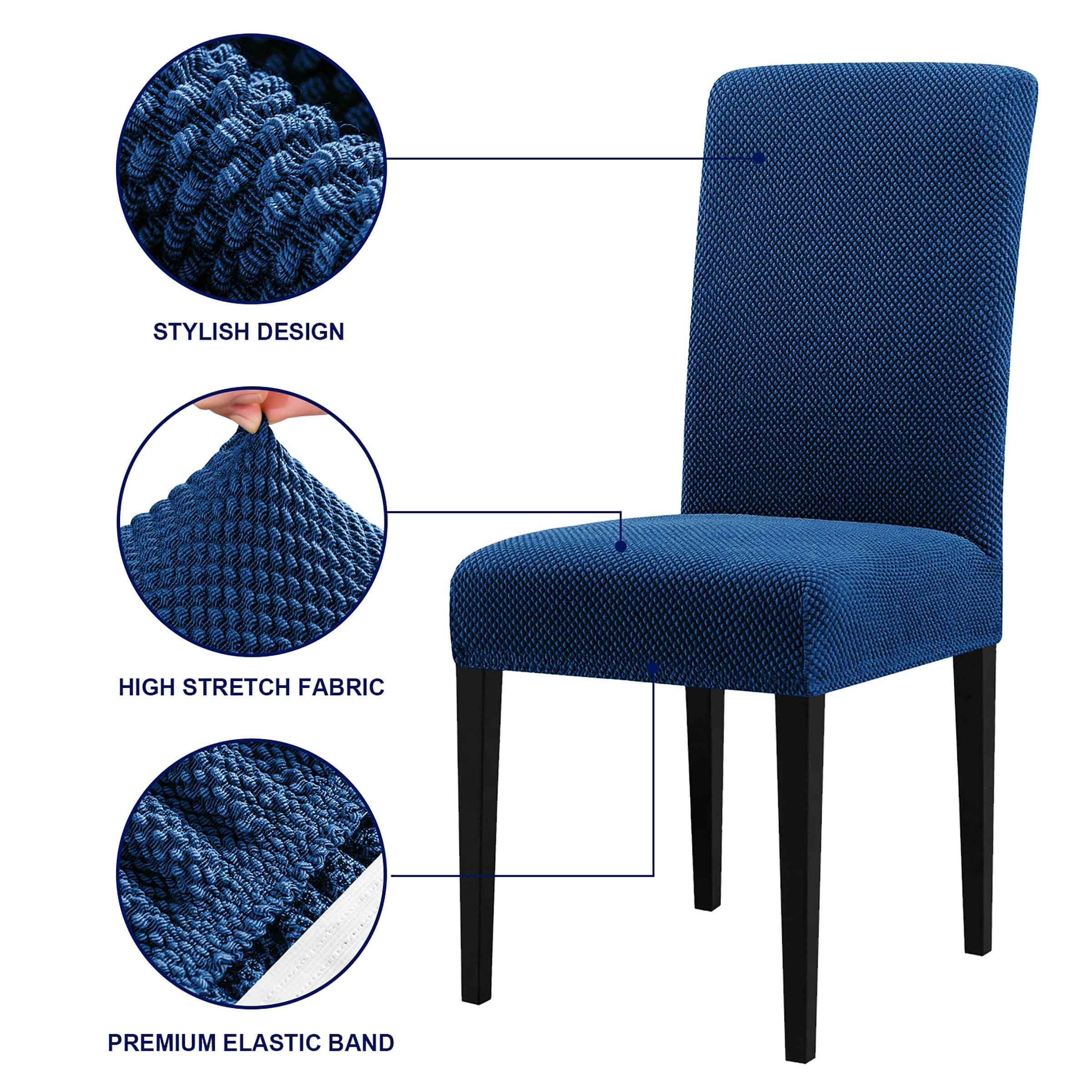 Subrtex Textured raised dot Blue Jacquard Dining Chair Slipcover 17-in ...