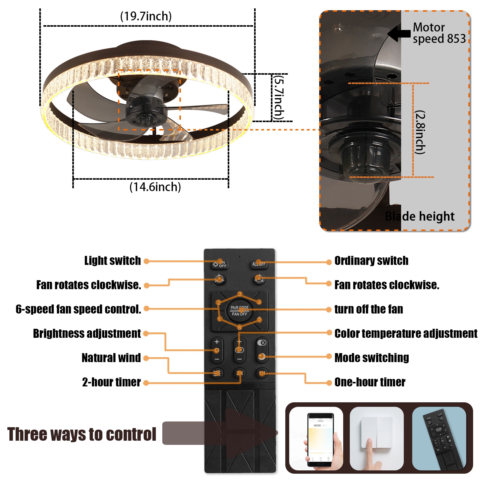 WELLFOR AMHEM-02BK Ceiling-Fans - View #3