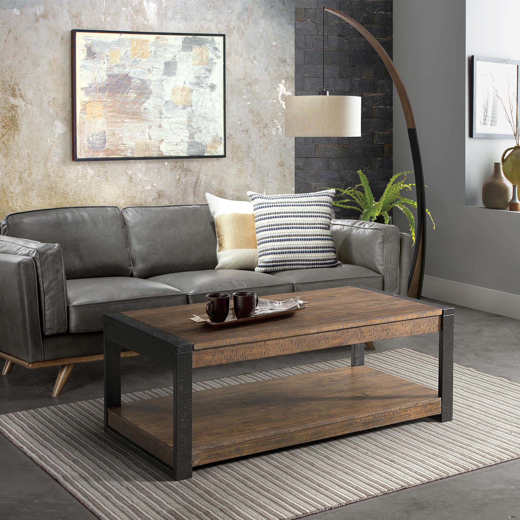Enrico Rectangular Walnut Coffee Table with Black Metal Legs