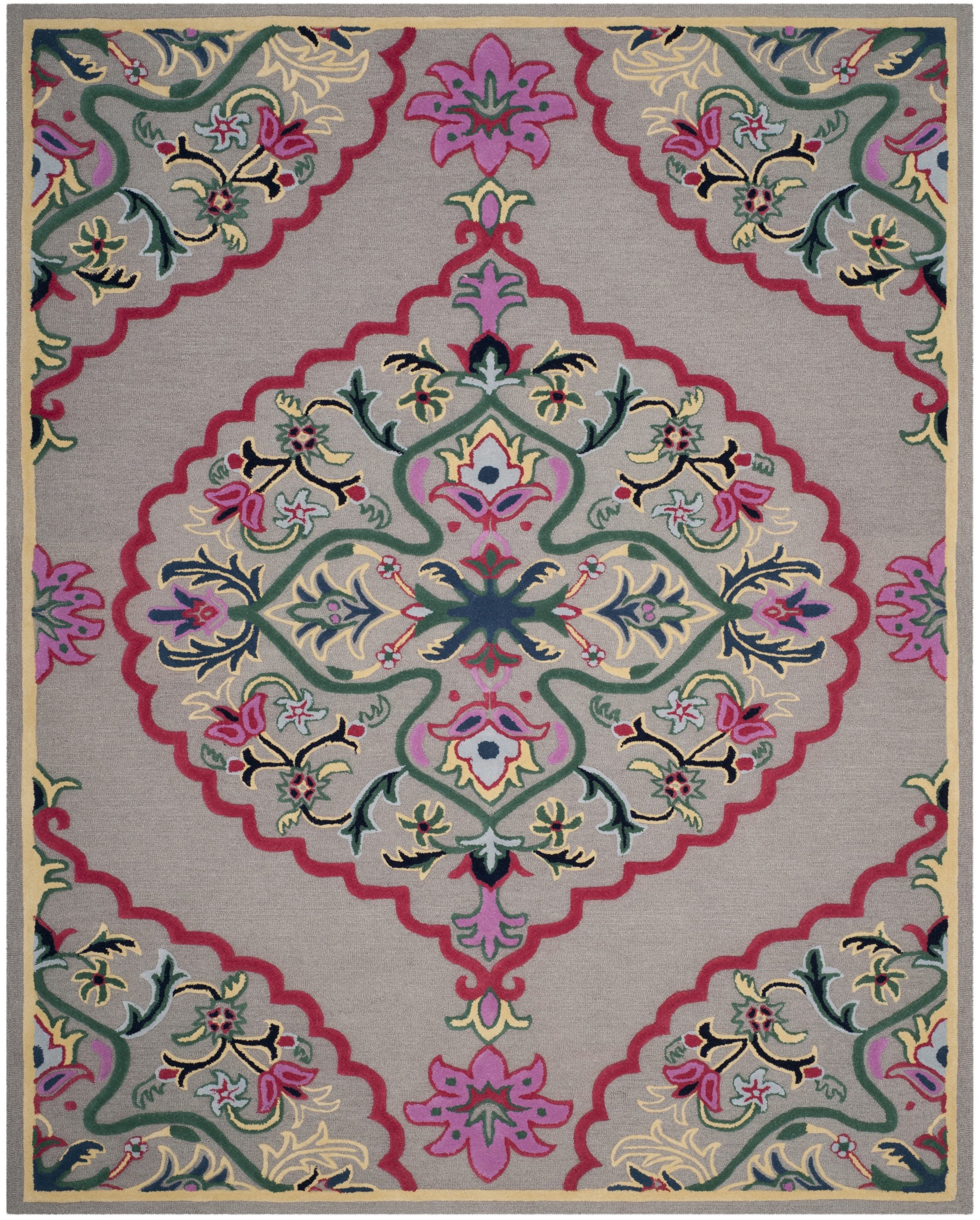 Safavieh BLG605D-9 Bellagio Nijar 9 x 12 (ft) Tufted Wool Dark Gray/Multi Rectangular Indoor Floral/Botanical Global Area rug