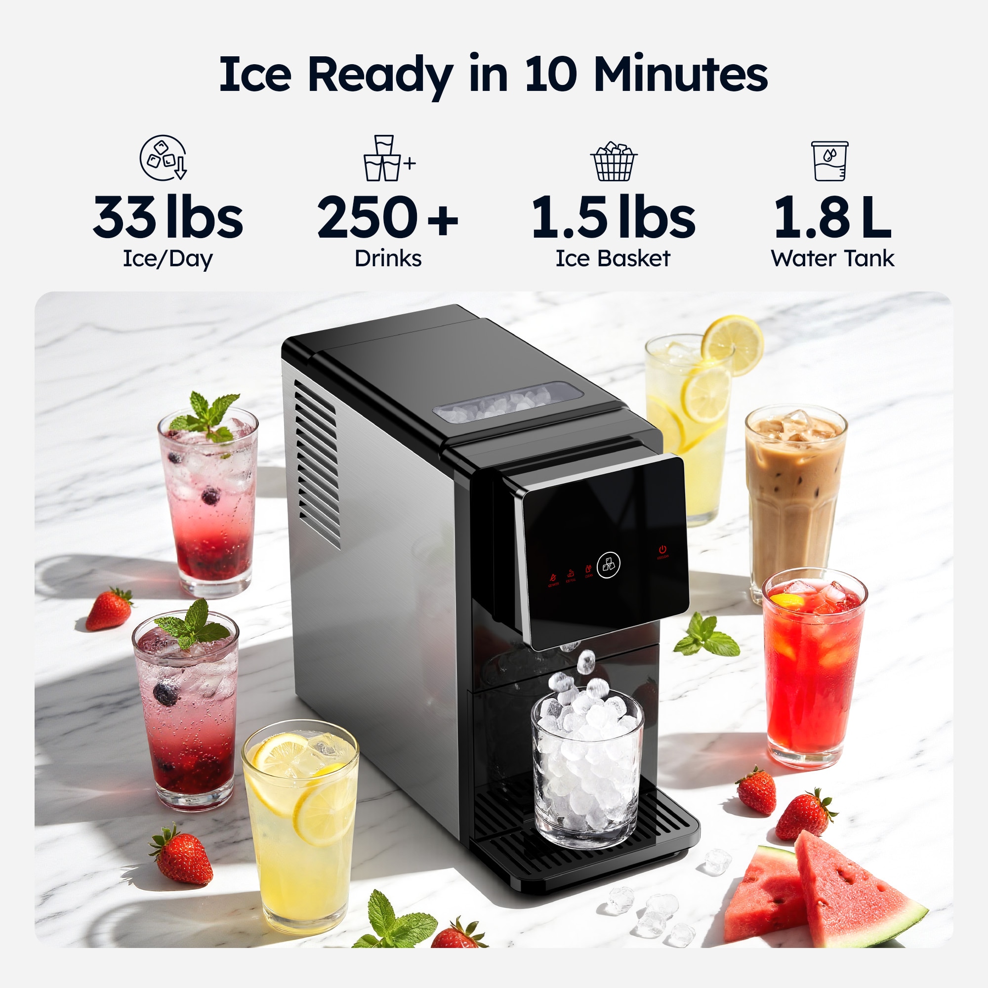 SIMZLIFE 17.9 in. 33 lb. Nugget ice Countertop Portable Ice Maker