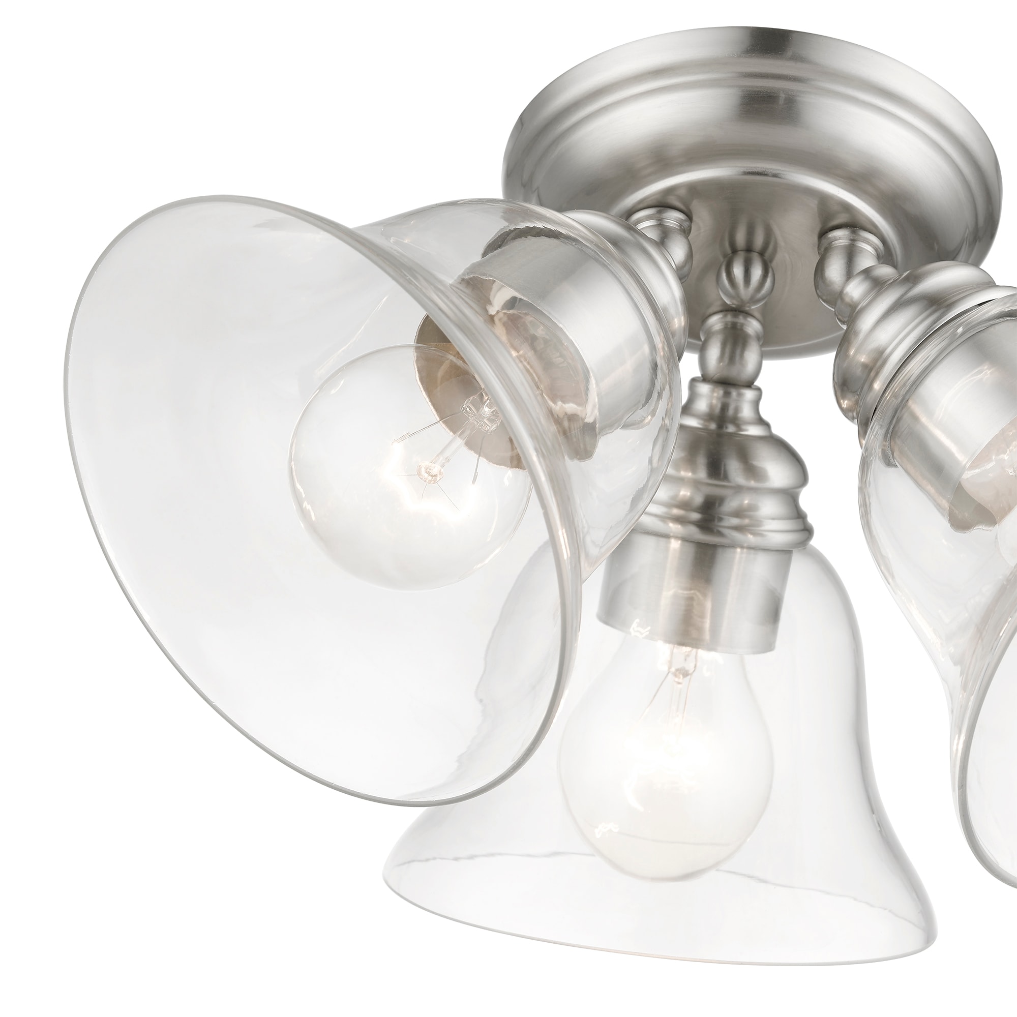 Transitional Brushed Nickel 3-Light Semi-Flush Mount with Clear Glass Shades
