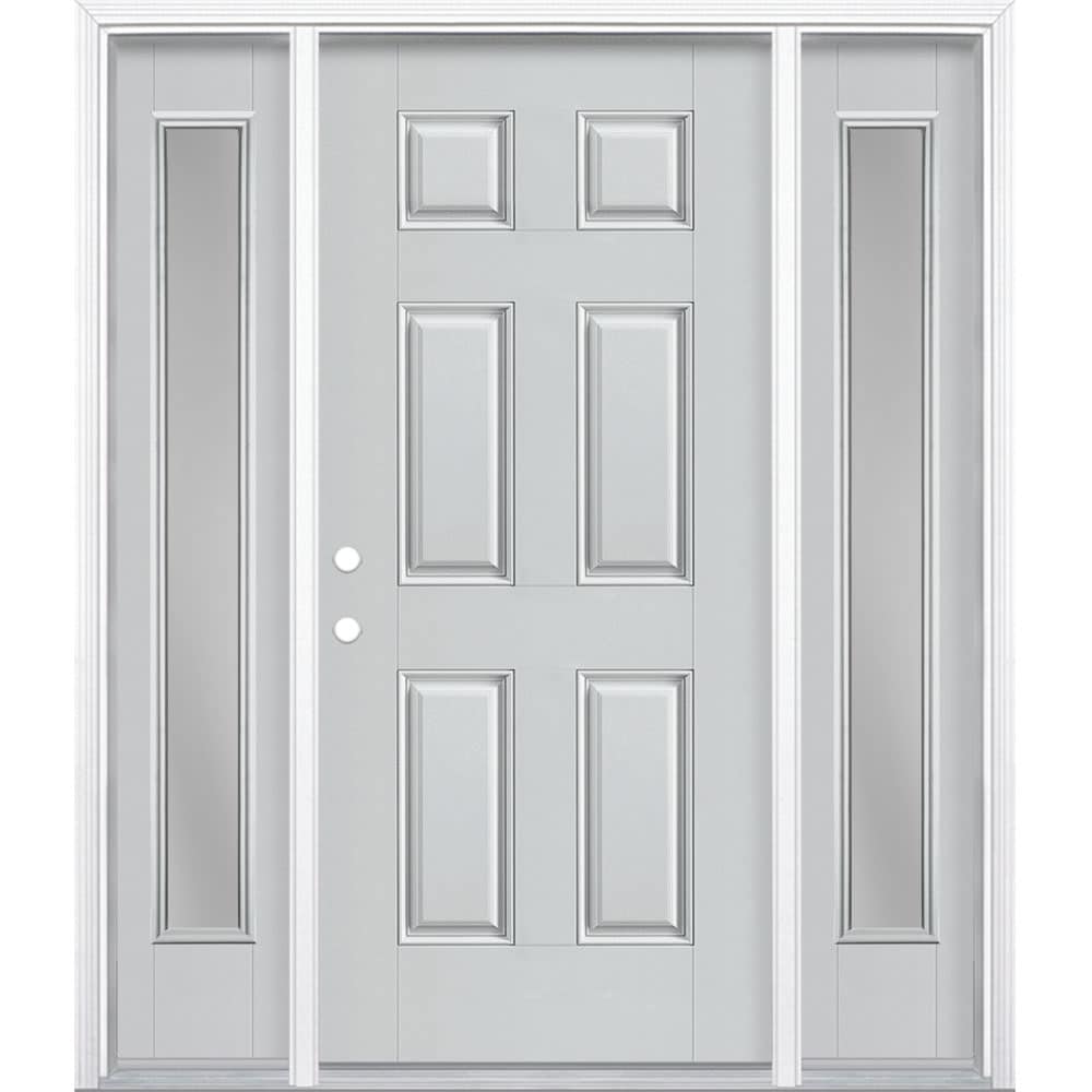 Masonite 1218388 60-in x 80-in x 4-9/16-in Fiberglass No glass Right-hand inswing Infinity Gray Painted Prehung Front Door with Sidelights with Brickmould Insulating core