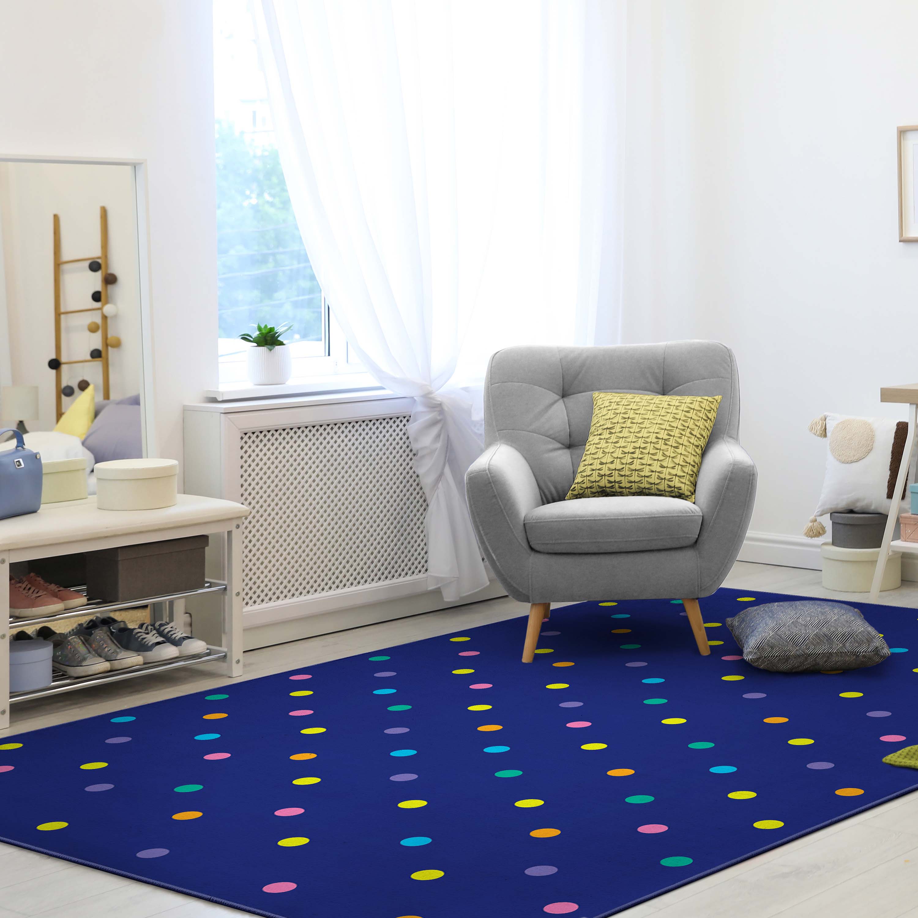 Crayola Polka Dot Blue Synthetic 5' x 7' Area Rug