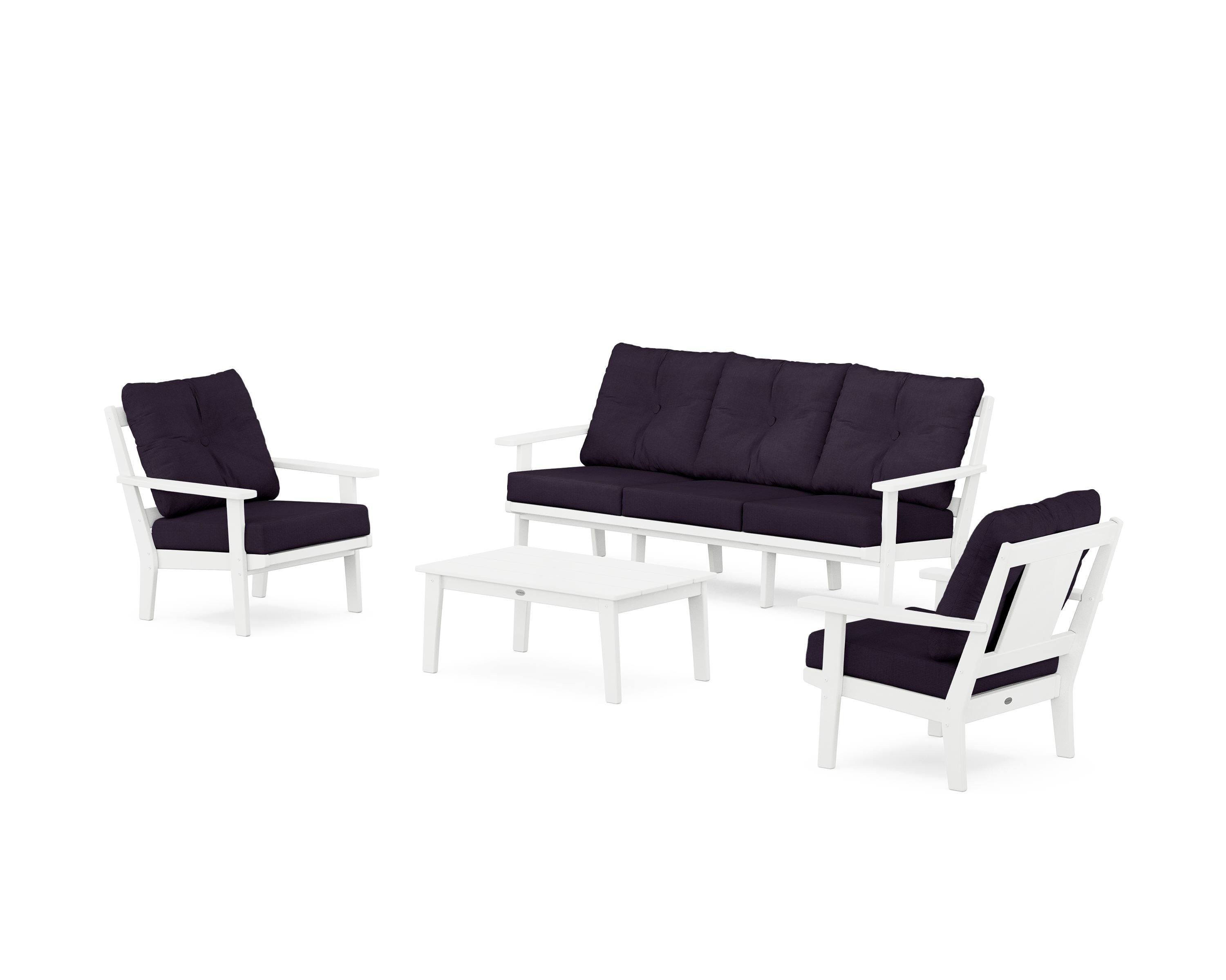 POLYWOOD PWS2145-2-WH164488 4 -Piece Patio Sofa Conversation Set with Navy Cushions